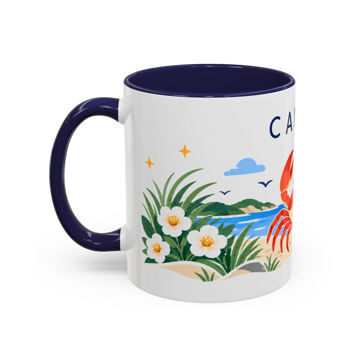 Cancer Zodiac Coffee Mug | Crab and Coastal Design | Astrology Birthday Gift | 11 oz 15 oz Ceramic Accent Mug