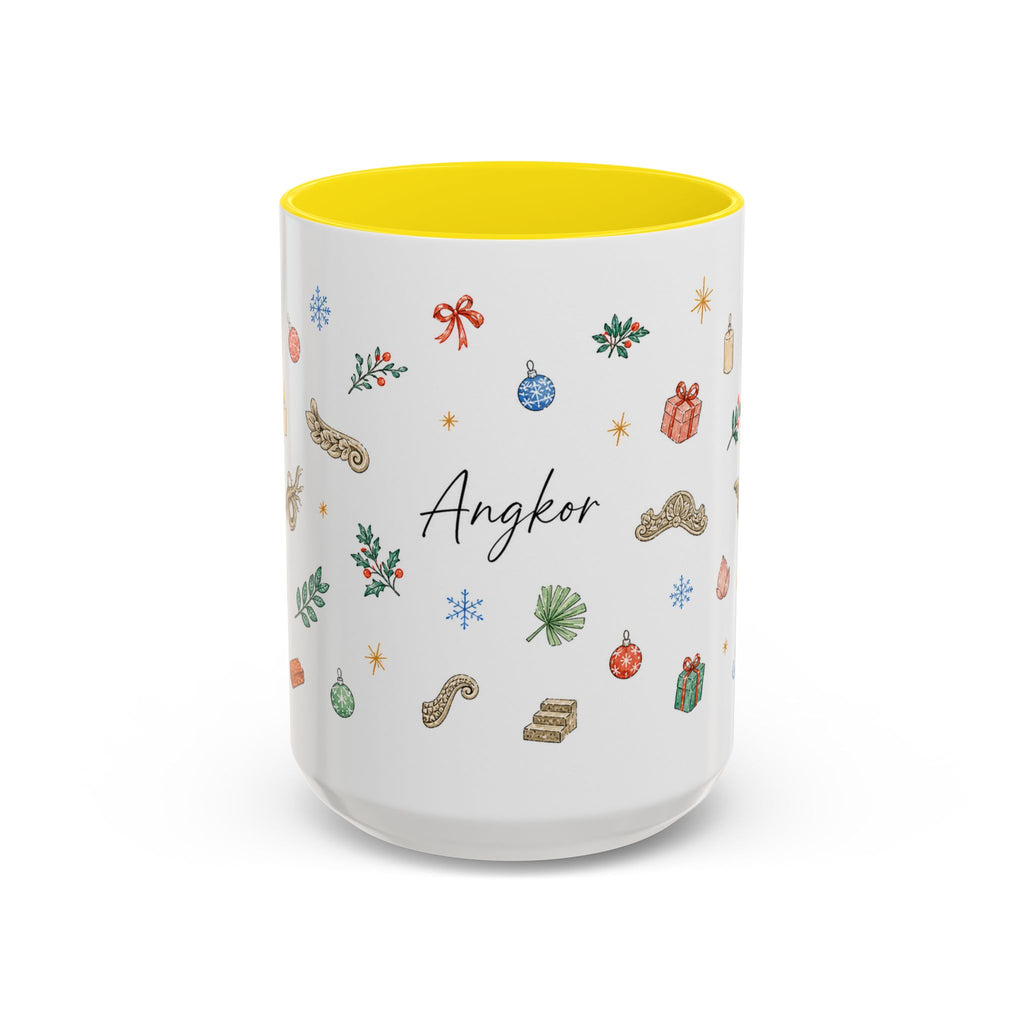 Angkor Christmas Mug | Watercolor Travel Souvenir | Holiday Gift | Accent Ceramic Coffee Cup 11oz 15oz