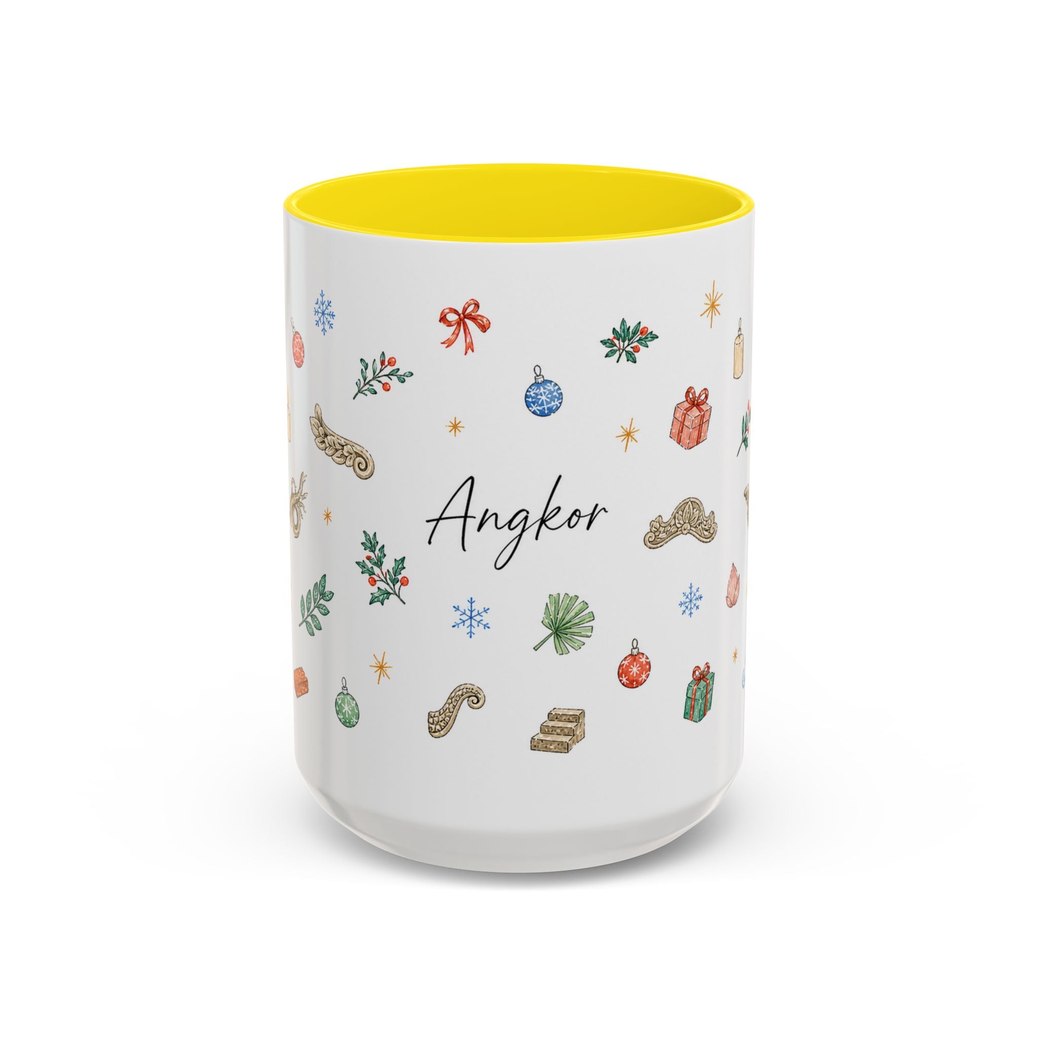 Angkor Christmas Mug | Watercolor Travel Souvenir | Holiday Gift | Accent Ceramic Coffee Cup 11oz 15oz