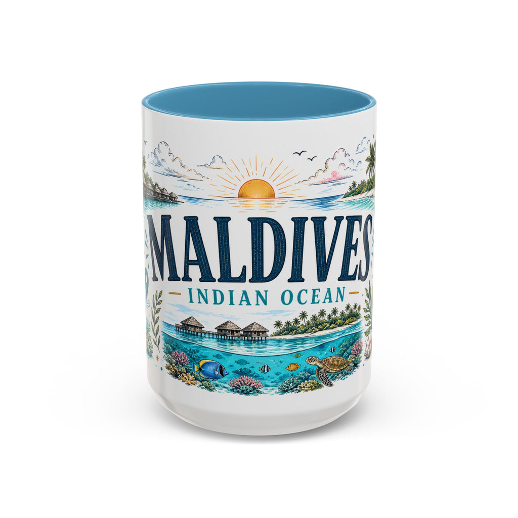 Maldives Coffee Mug | Travel Destination Souvenir Gift | Accent Color Ceramic 11oz 15oz
