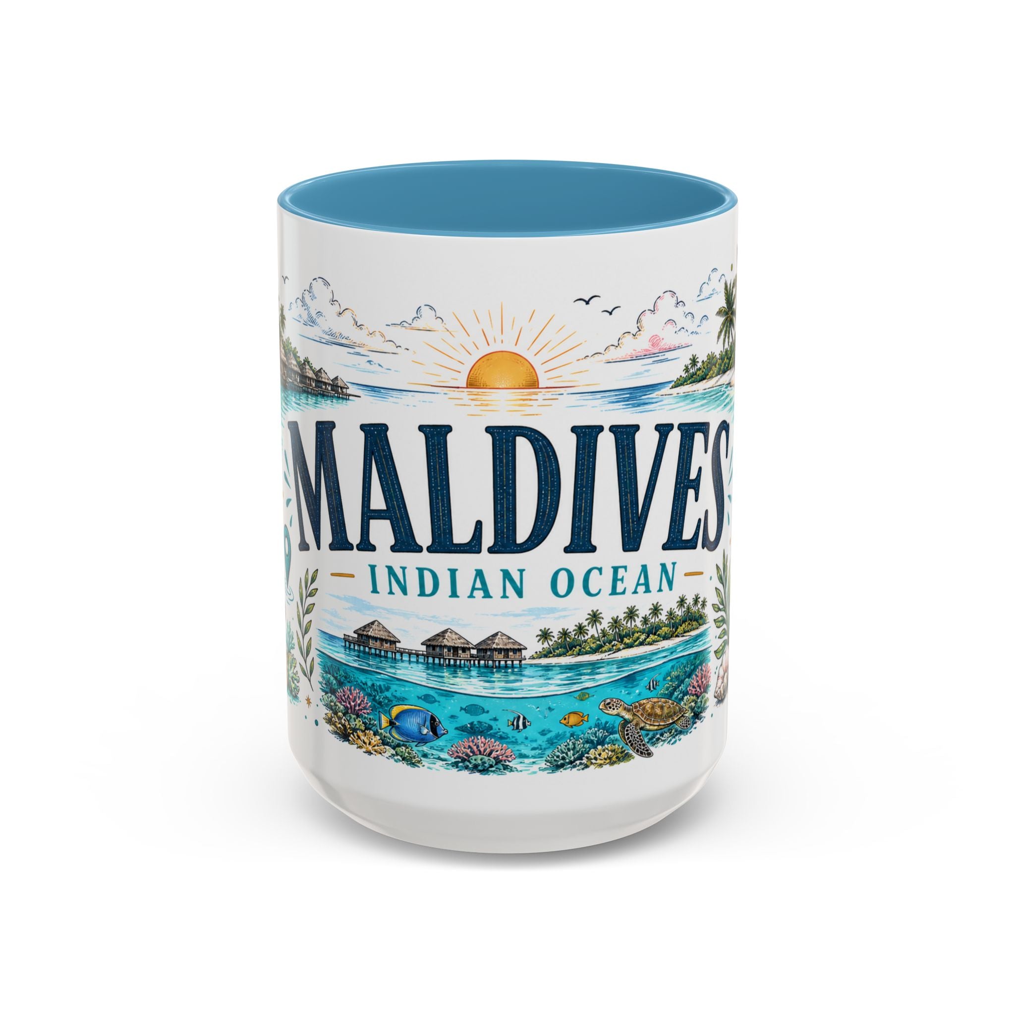 Maldives Coffee Mug | Travel Destination Souvenir Gift | Accent Color Ceramic 11oz 15oz