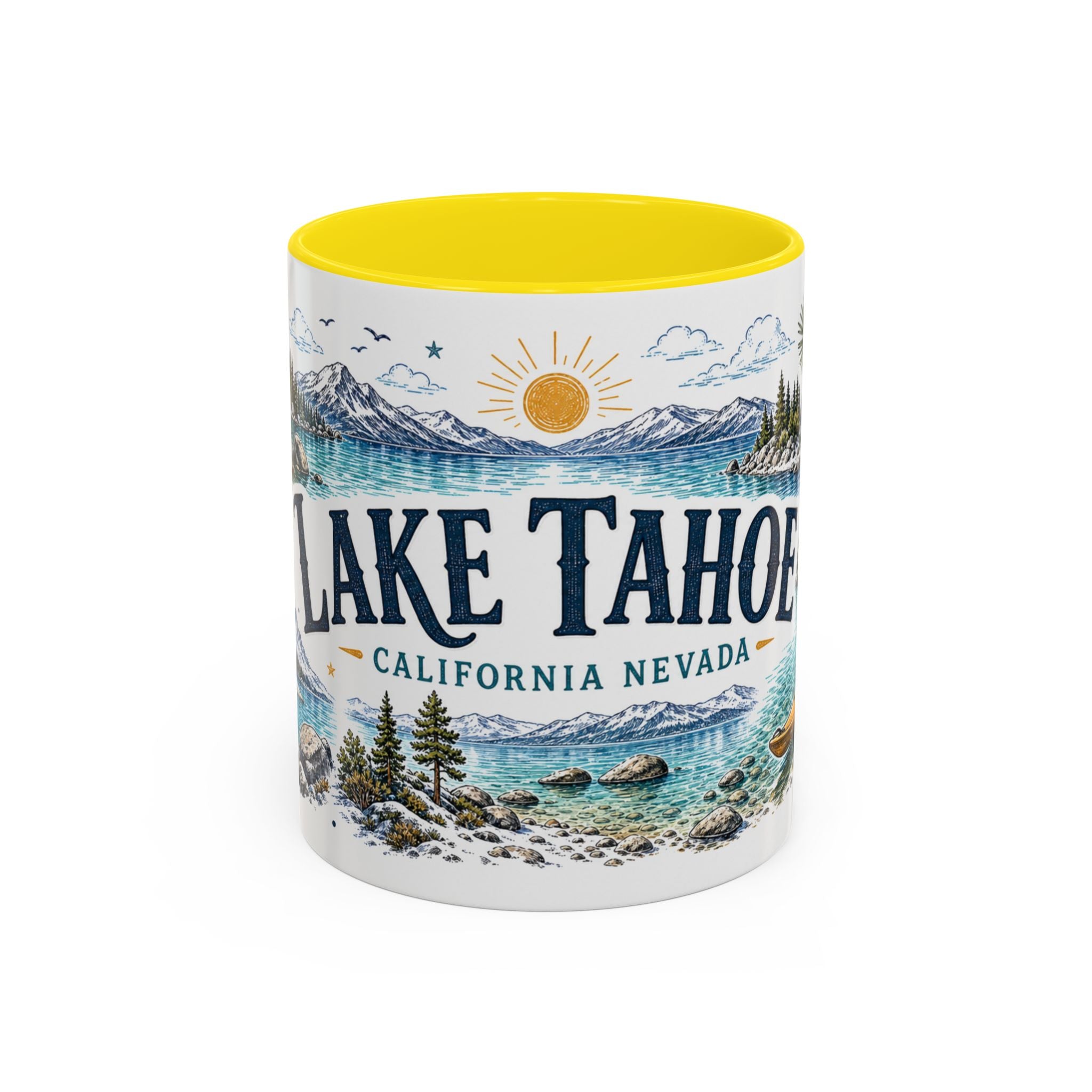 Lake Tahoe Mug, California Nevada Travel Souvenir, Bucket List Gift, Accent Ceramic Coffee Mug 11oz 15oz