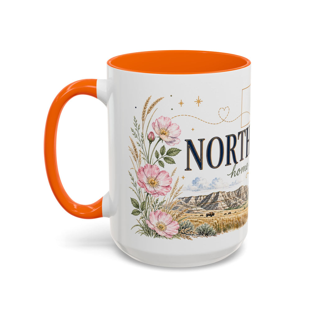North Dakota State Map Mug | Prairie Rose Botanical Accent Coffee Cup