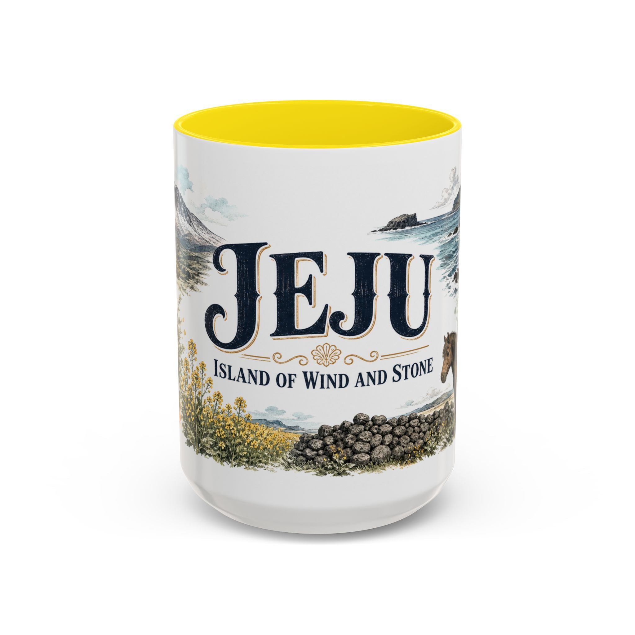 Jeju Coffee Mug | South Korea Travel Souvenir | Vintage Illustrated City Gift | 11 oz 15 oz Accent Mug
