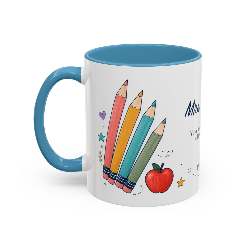 Personalized First Year Teacher Mug | Custom Name Pencil Coffee Cup