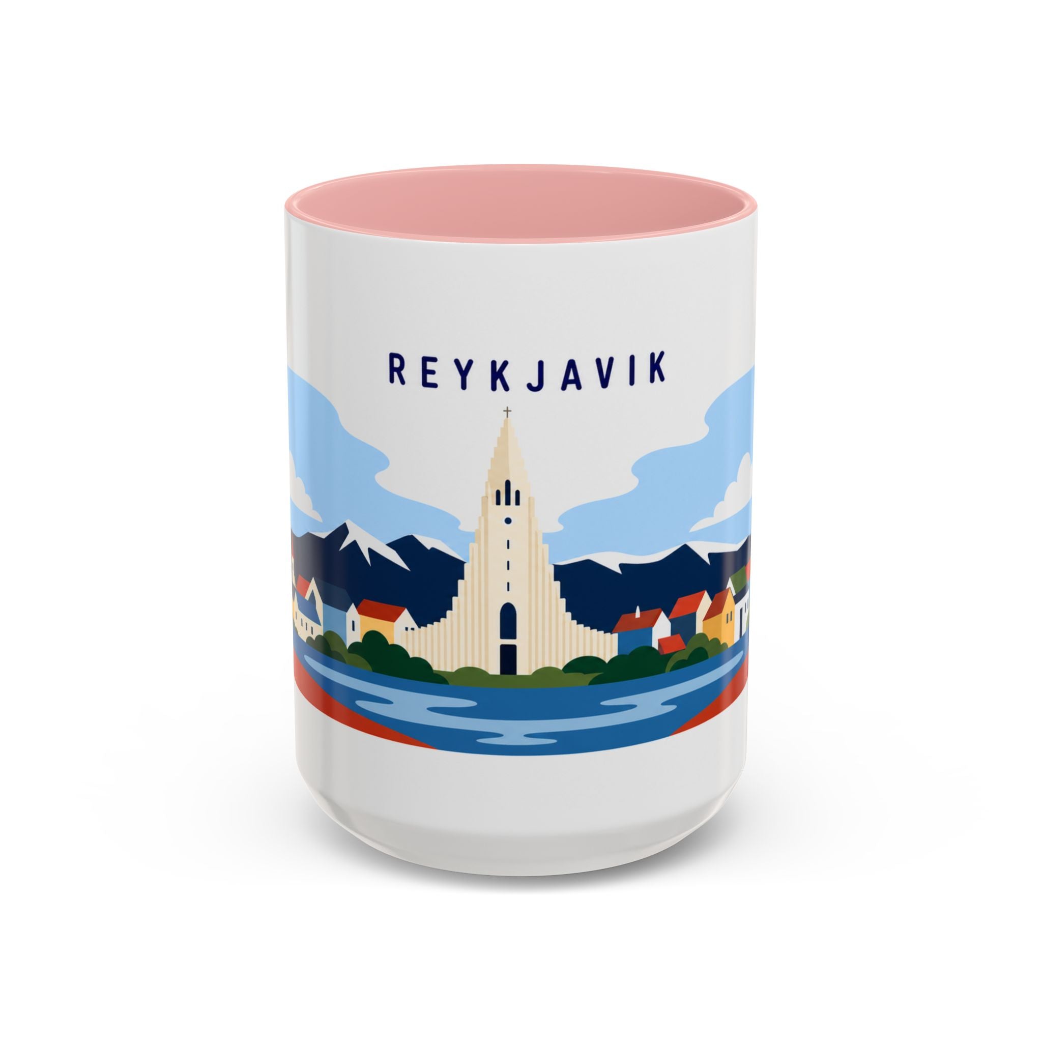 Reykjavik Coffee Mug | Travel Destination Souvenir Gift | Accent Color Ceramic 11oz 15oz