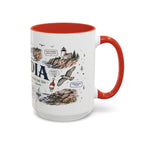 Acadia Coffee Mug | National Park Hiking Coastal Gift | Accent Color Ceramic 11oz 15oz
