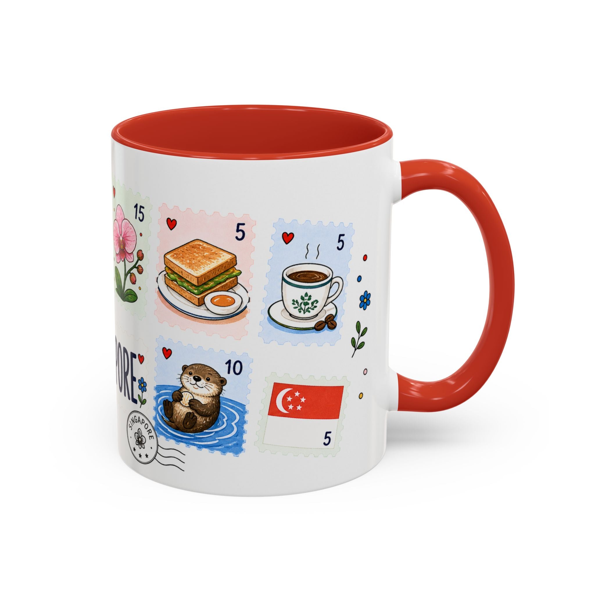 Singapore Coffee Mug | Postage Stamp Collage Mug | Travel Souvenir Accent Cup 11oz 15oz