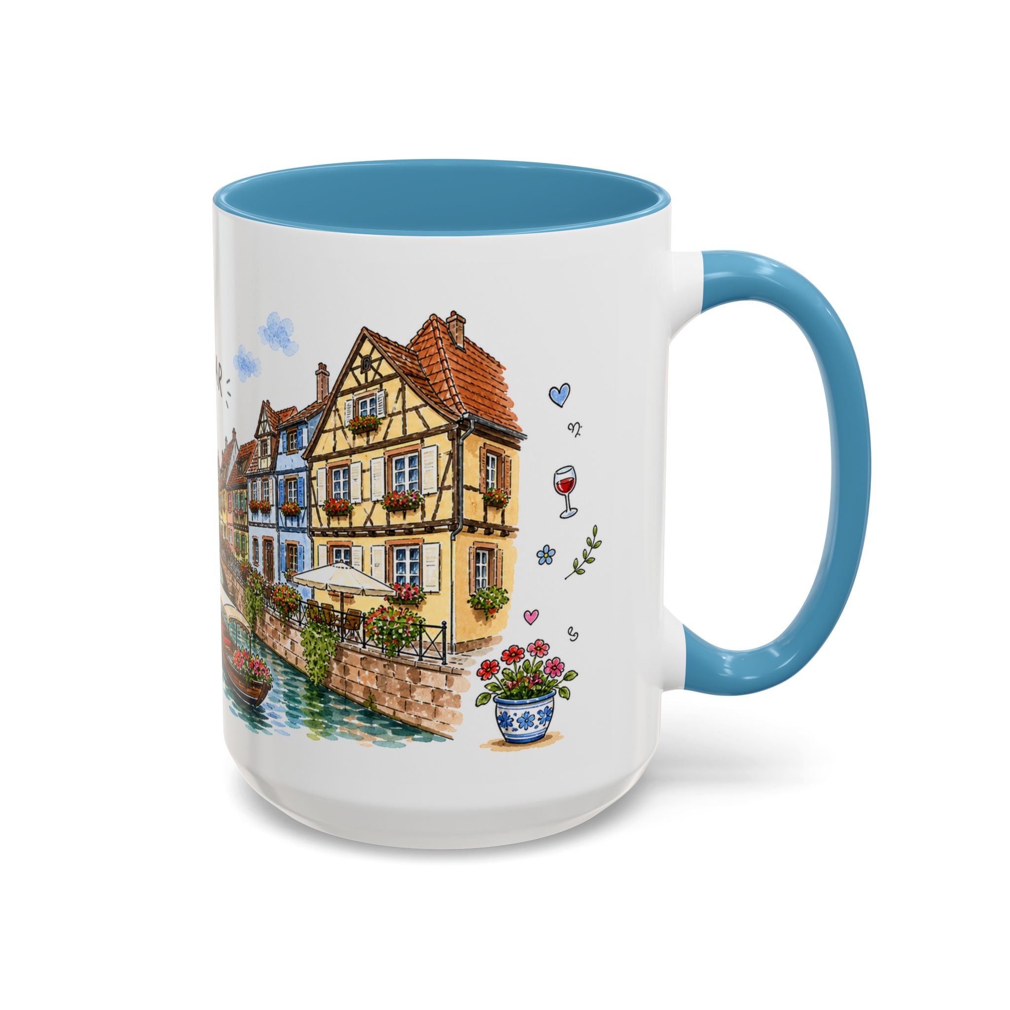 Colmar Illustrated Travel Mug | France Souvenir Accent Coffee Mug | 11oz 15oz Ceramic Cup
