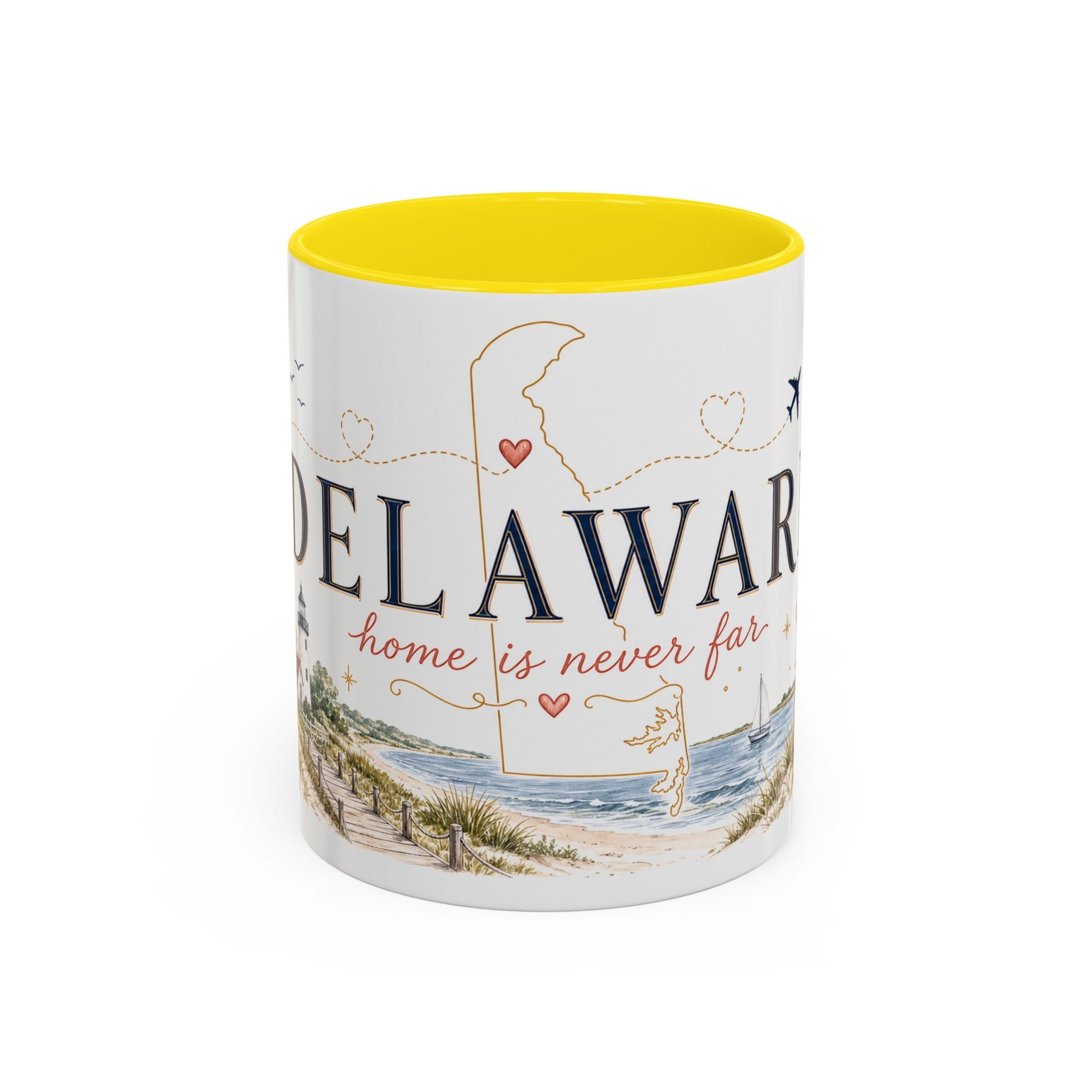 Delaware State Map Mug | Botanical Beach Accent Coffee Cup (11oz/15oz)