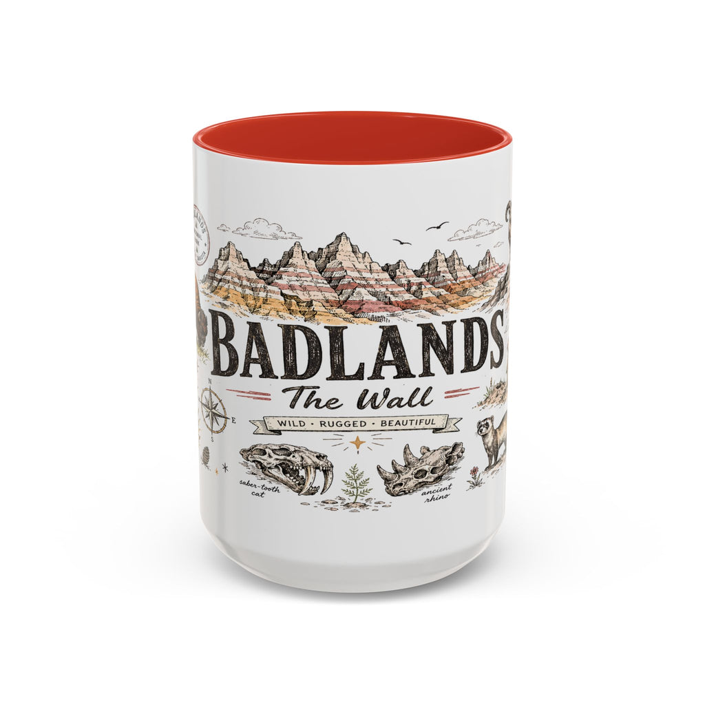 Badlands National Park Coffee Mug | South Dakota Prairie Fossil Hiking Gift | Accent Color Ceramic 11oz 15oz