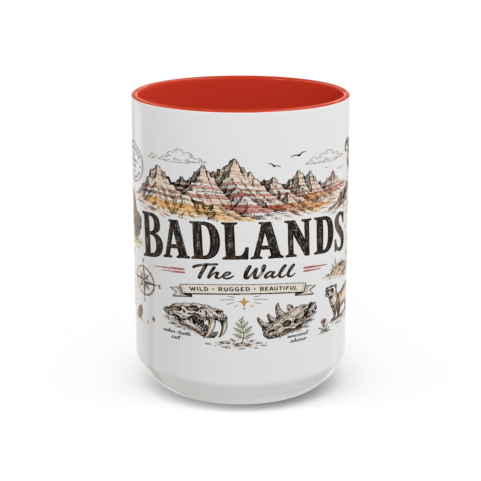 Badlands National Park Coffee Mug | South Dakota Prairie Fossil Hiking Gift | Accent Color Ceramic 11oz 15oz