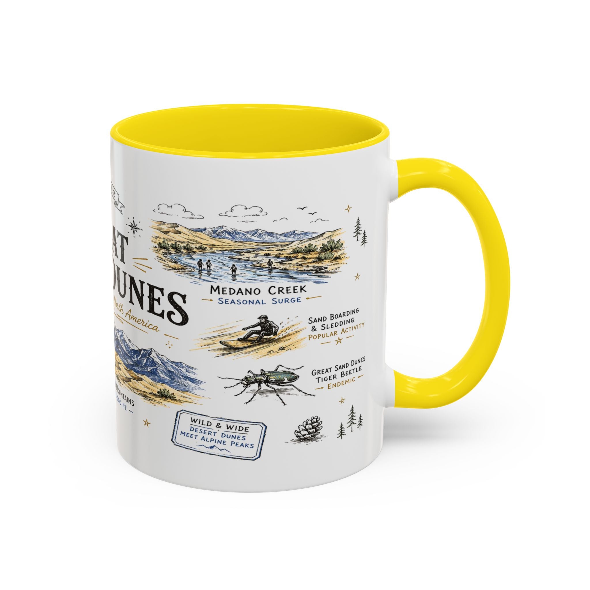 Great Sand Dunes National Park Coffee Mug | Colorado Desert Mountain Dunes Gift | Accent Color Ceramic 11oz 15oz