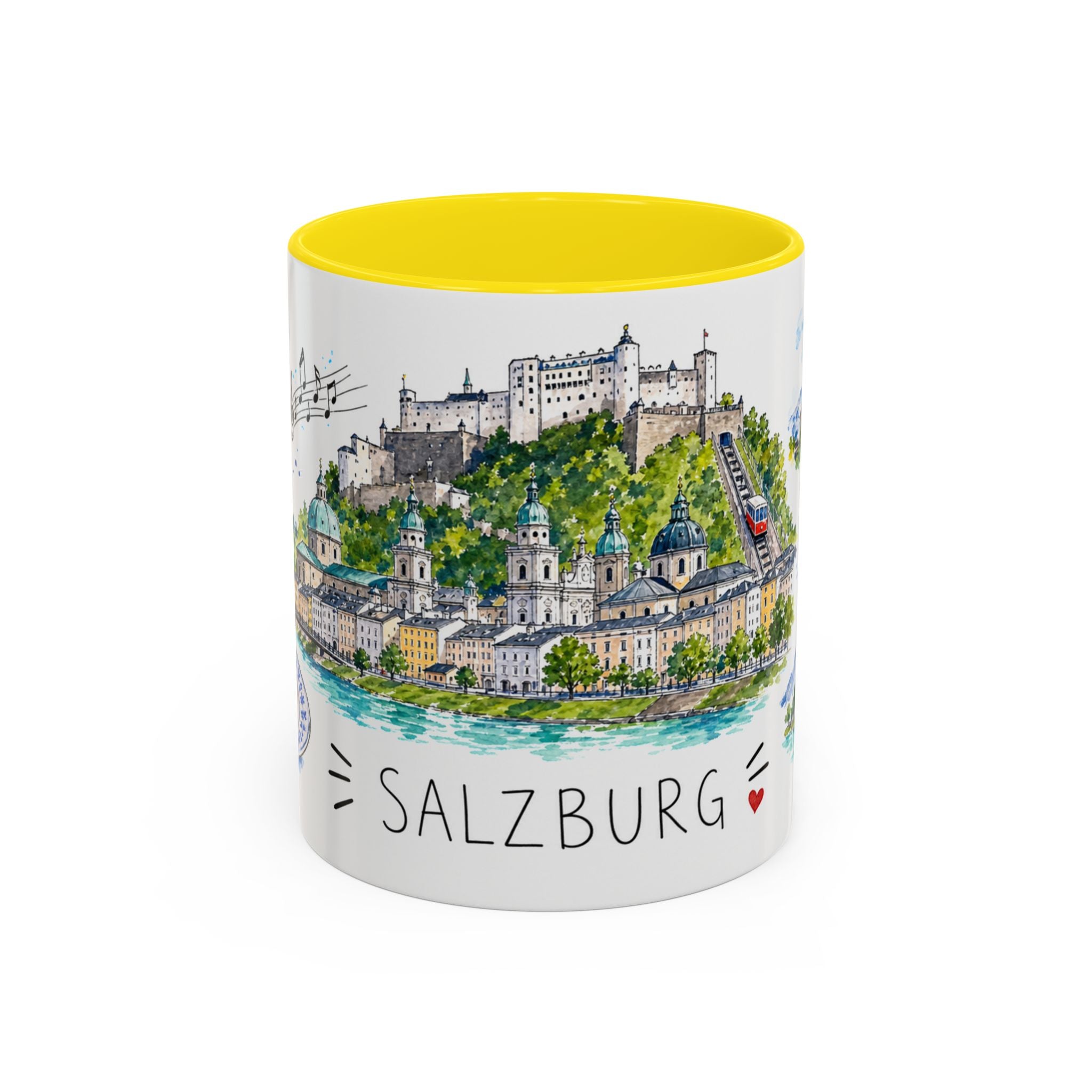 Salzburg Illustrated Travel Mug | City Souvenir Accent Coffee Mug | 11oz 15oz Ceramic Cup
