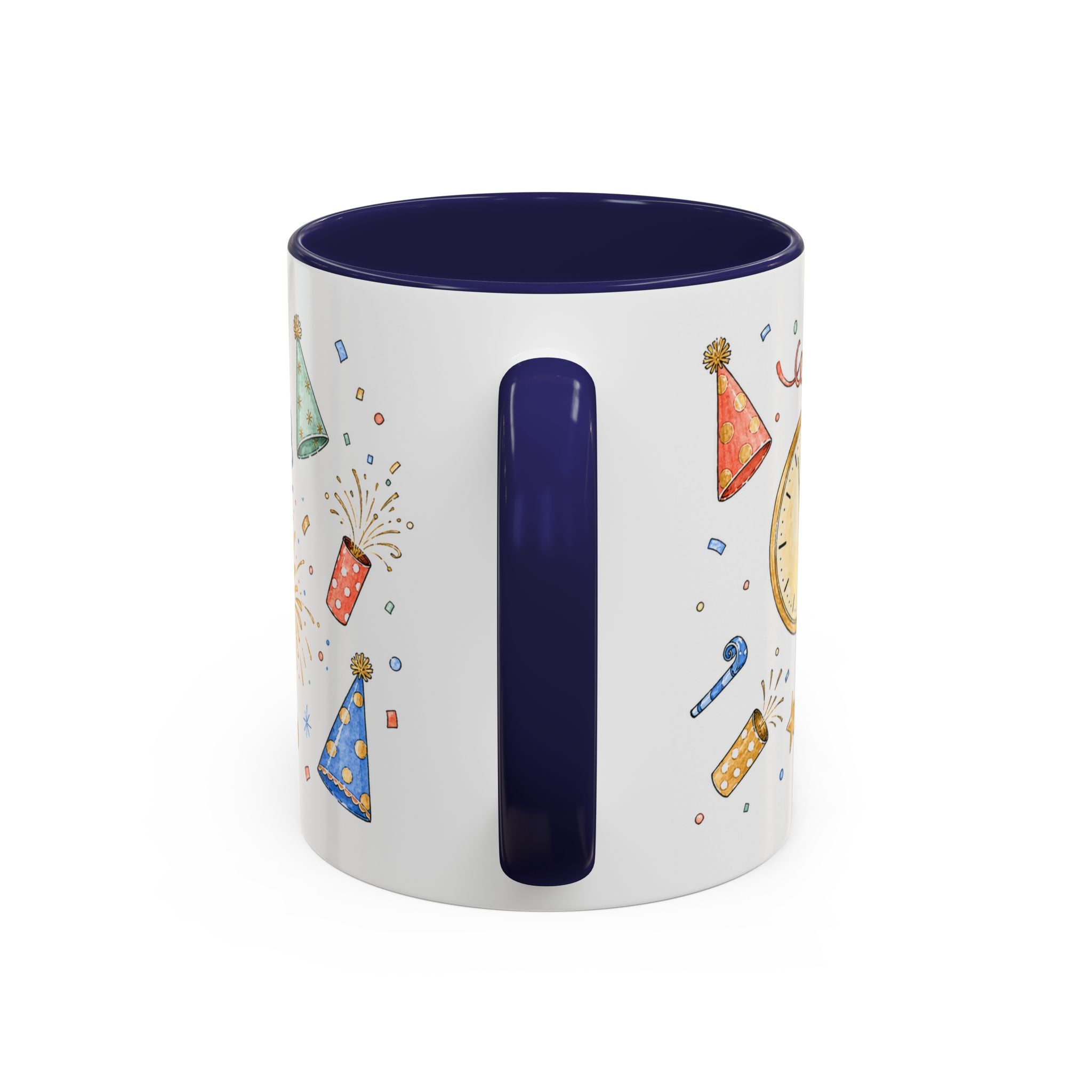 New Year Mug | Midnight Clock Toast Watercolor Celebration Gift | Accent Cup 11oz 15oz