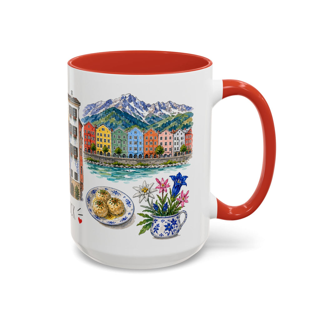 Innsbruck Illustrated Travel Mug | City Souvenir Accent Coffee Mug | 11oz 15oz Ceramic Cup