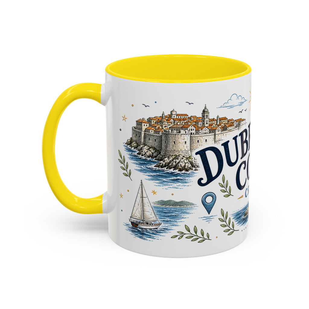 Dubrovnik Coast Coffee Mug | Travel Destination Souvenir Gift | Accent Color Ceramic 11oz 15oz