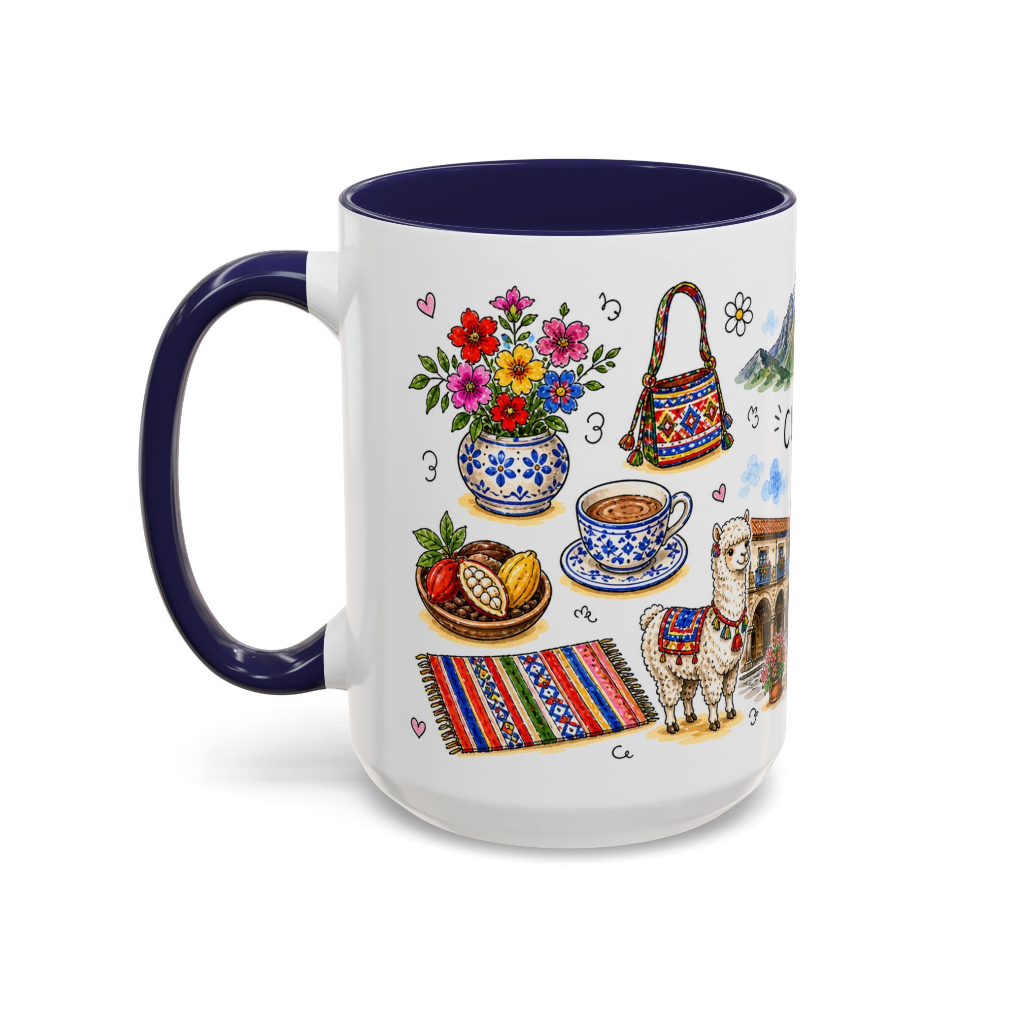 Cusco Illustrated Travel Mug | City Souvenir Accent Coffee Mug | 11oz 15oz Ceramic Cup
