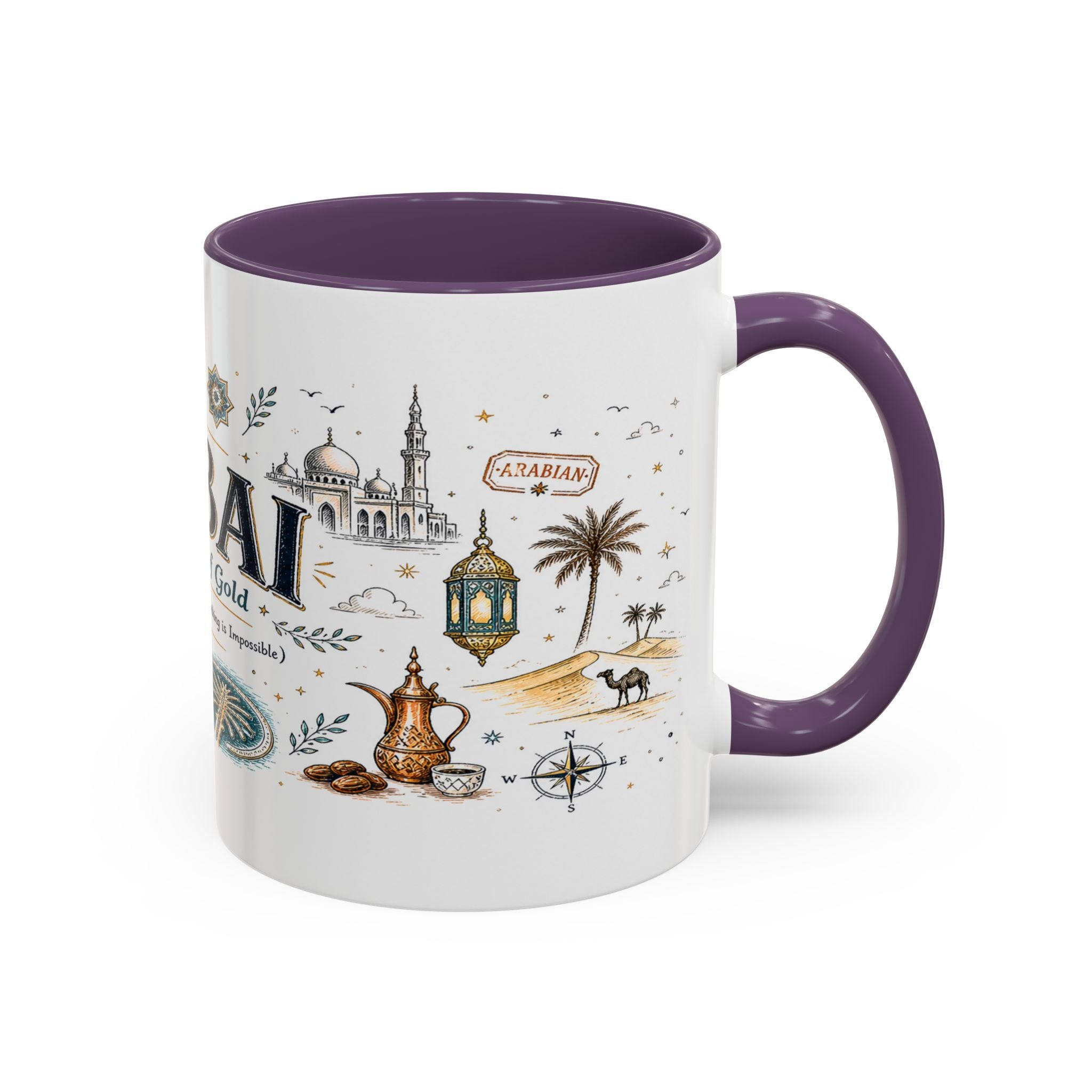 Dubai Coffee Mug | UAE Souvenir Travel Gift | Accent Color Ceramic 11oz 15oz