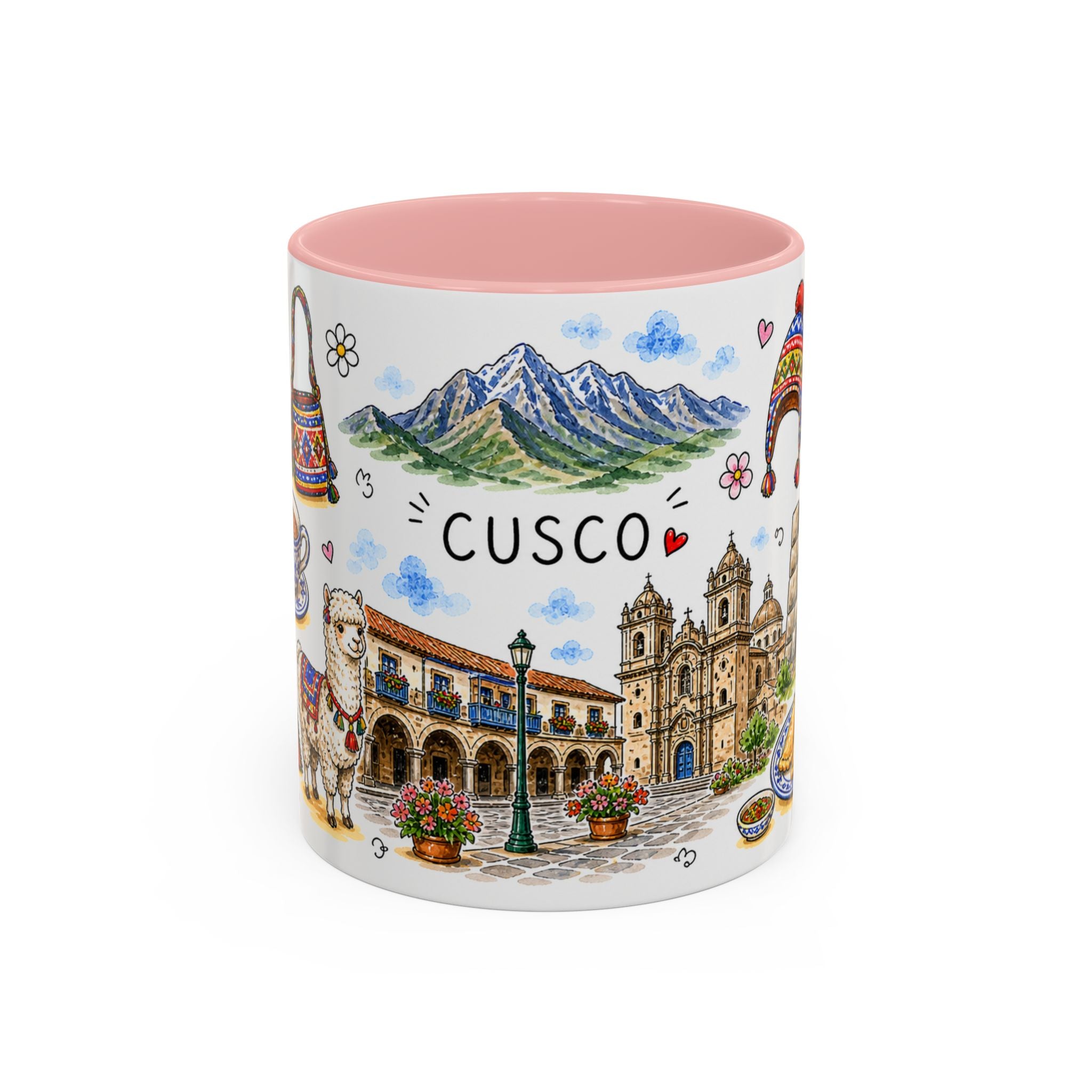 Cusco Illustrated Travel Mug | City Souvenir Accent Coffee Mug | 11oz 15oz Ceramic Cup
