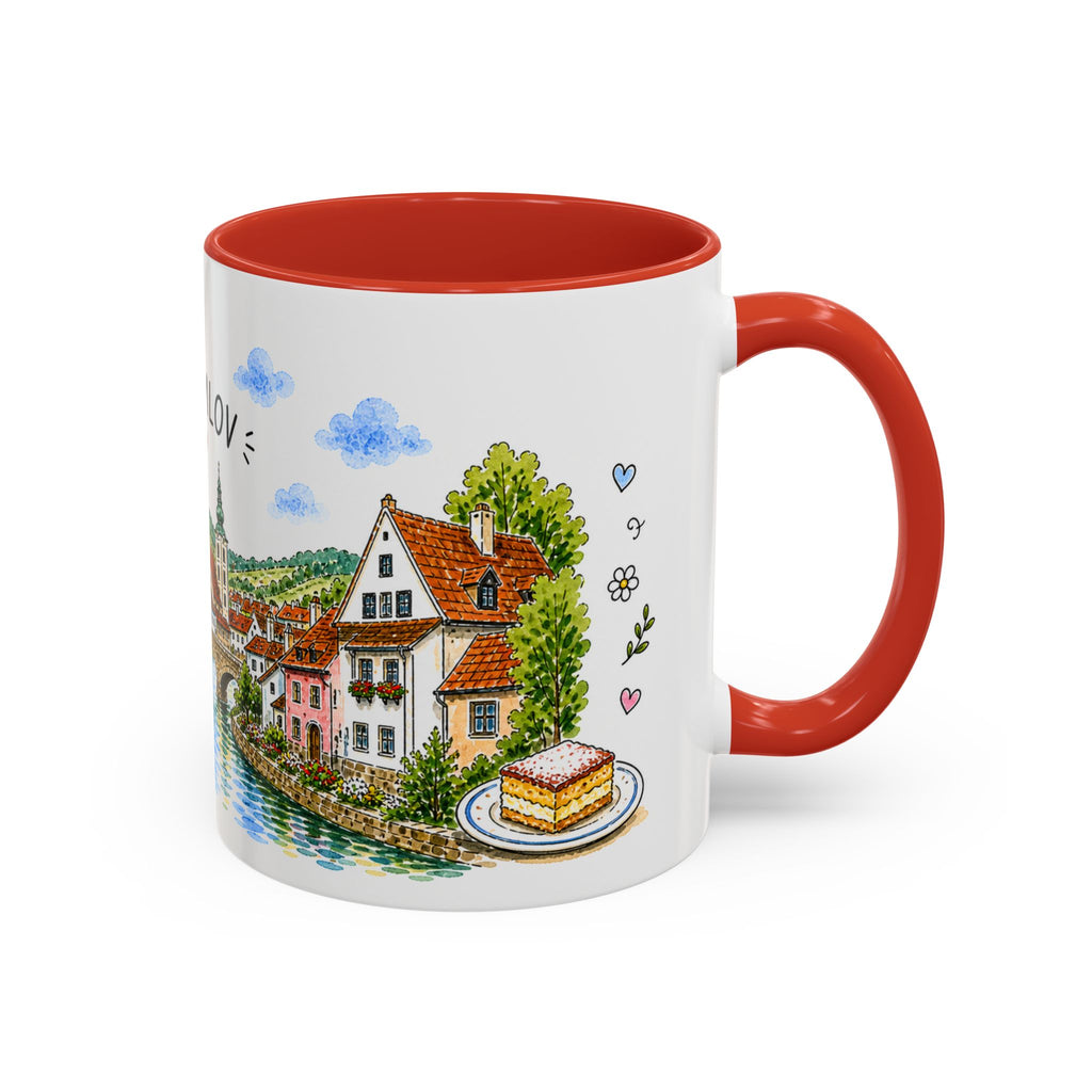 Cesky Krumlov Illustrated Travel Mug | Czechia Souvenir Accent Coffee Mug | 11oz 15oz Ceramic Cup