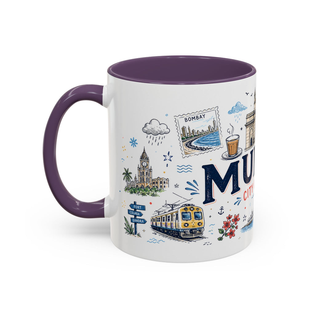 Mumbai Coffee Mug | India Souvenir Travel Gift | Accent Color Ceramic 11oz 15oz