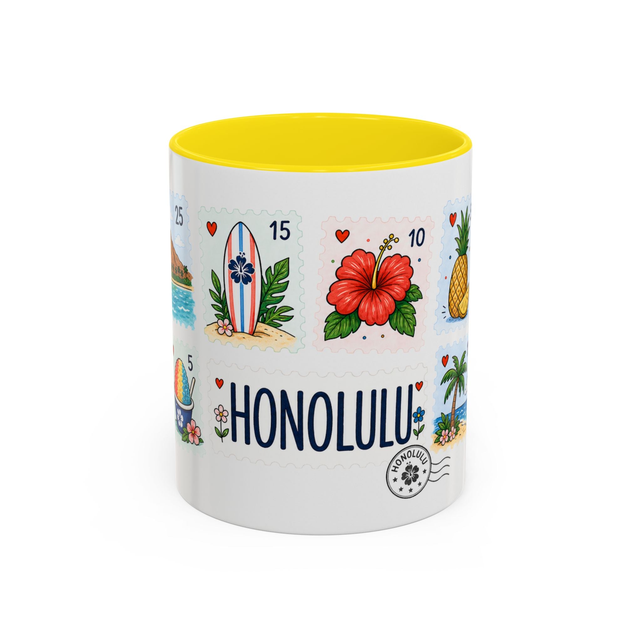 Honolulu Coffee Mug | Postage Stamp Collage Mug | Travel Souvenir Accent Cup 11oz 15oz