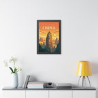 China Mountain Temple China Framed Poster | Vintage Travel Wall Art | Black Walnut White Frame | 16x24 20x30