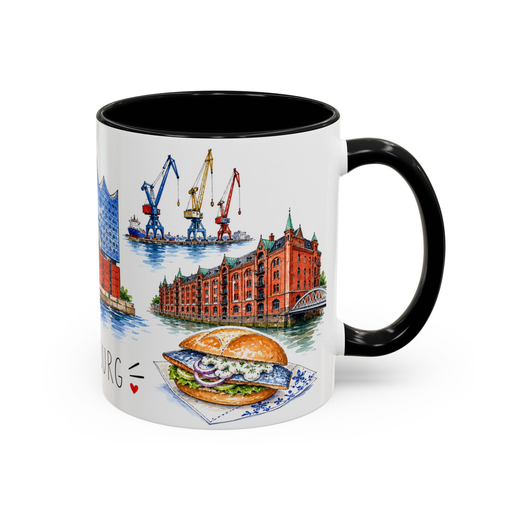 Hamburg Illustrated Travel Mug | City Souvenir Accent Coffee Mug | 11oz 15oz Ceramic Cup