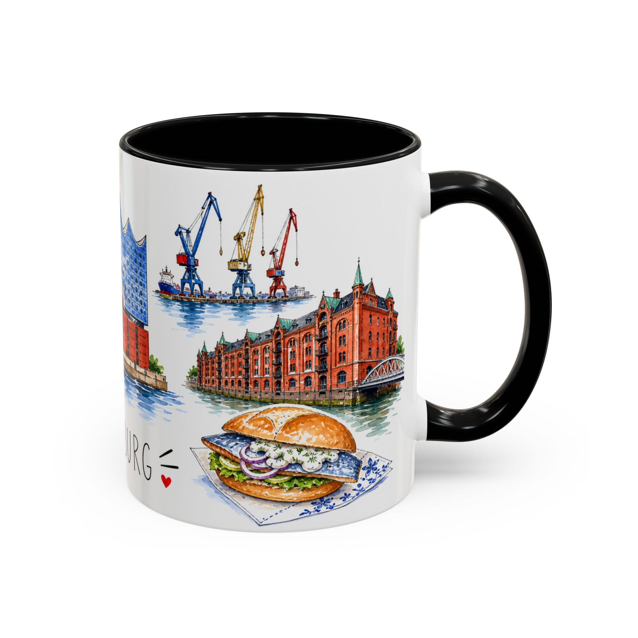 Hamburg Illustrated Travel Mug | City Souvenir Accent Coffee Mug | 11oz 15oz Ceramic Cup