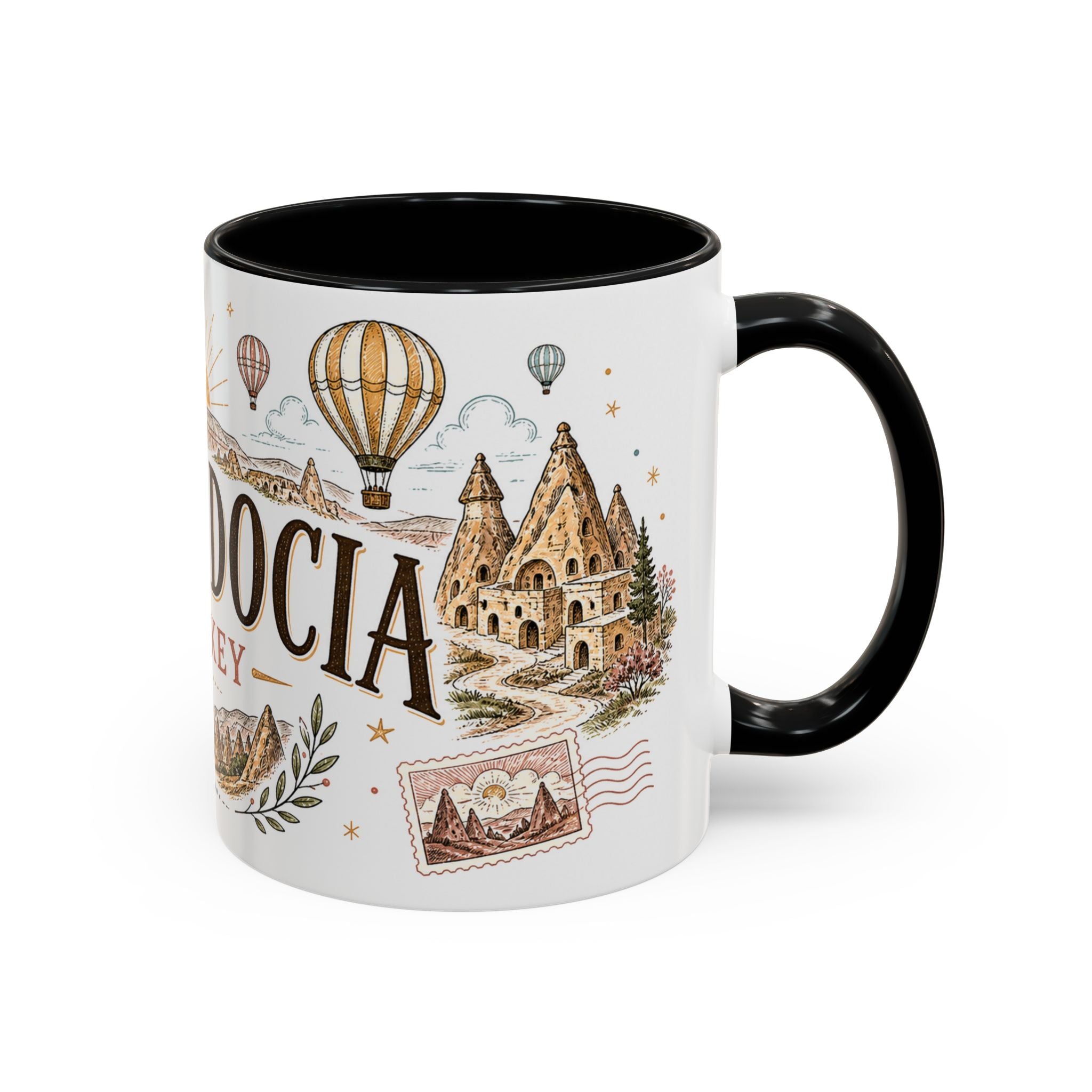 Cappadocia Coffee Mug | Travel Destination Souvenir Gift | Accent Color Ceramic 11oz 15oz