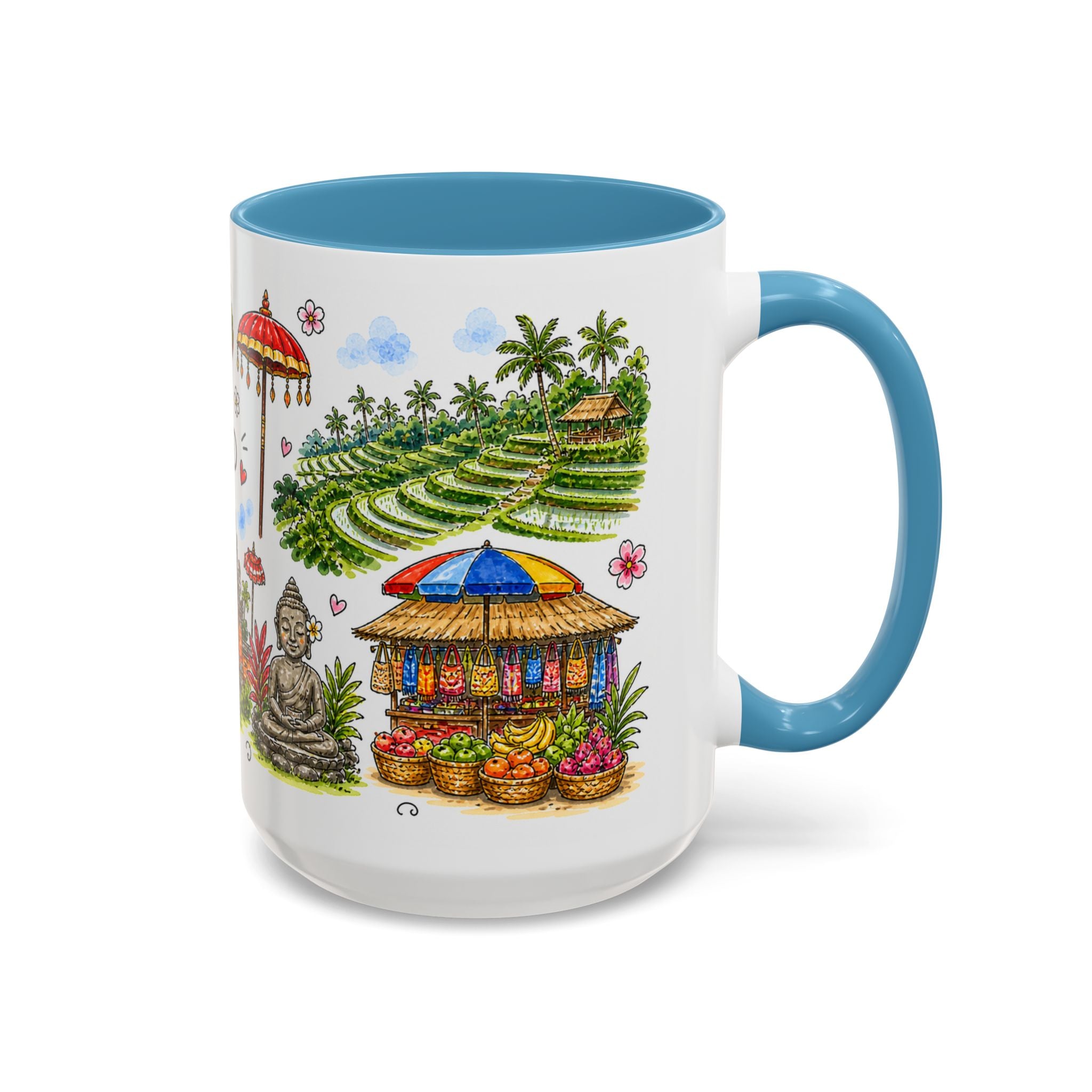 Ubud Illustrated Travel Mug | City Souvenir Accent Coffee Mug | 11oz 15oz Ceramic Cup