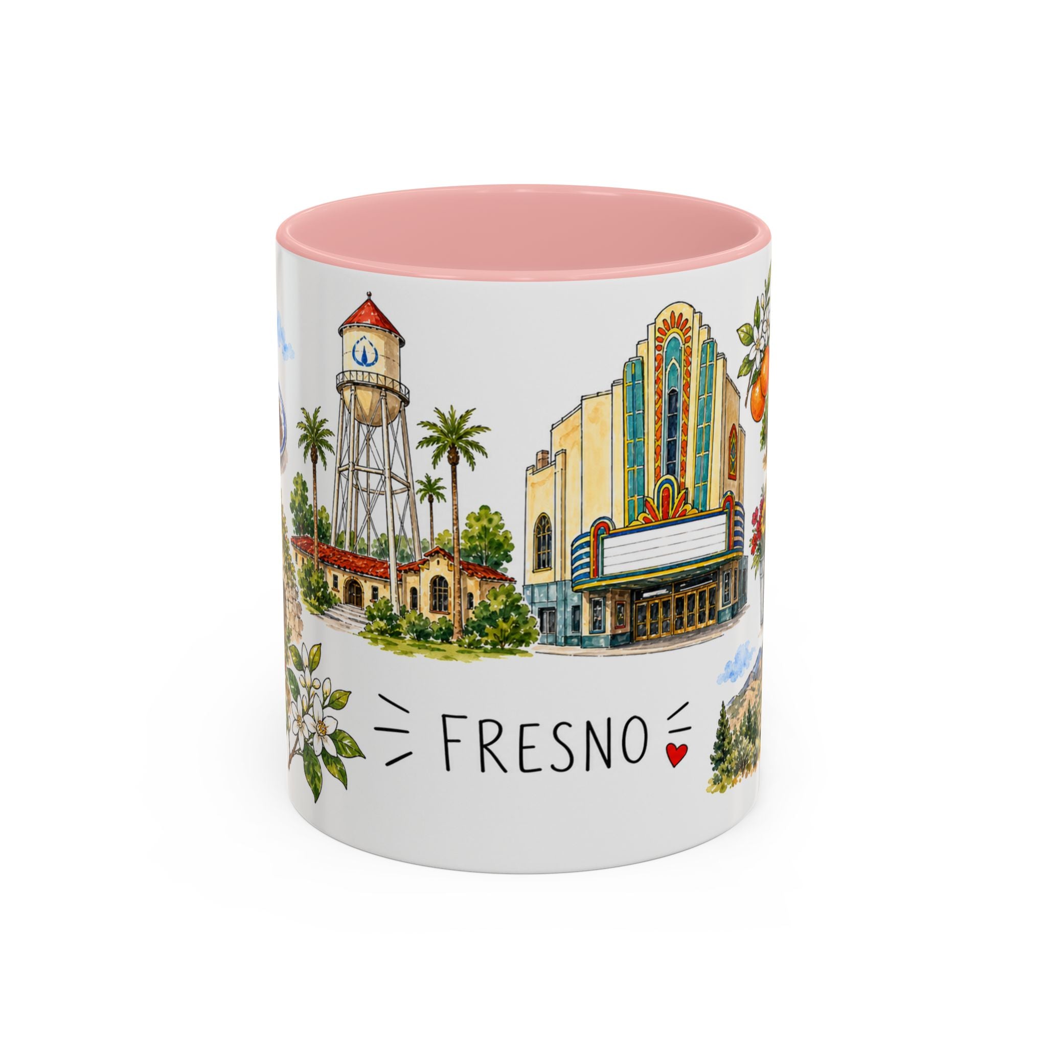 Fresno Illustrated Travel Mug | City Souvenir Accent Coffee Mug | 11oz 15oz Ceramic Cup