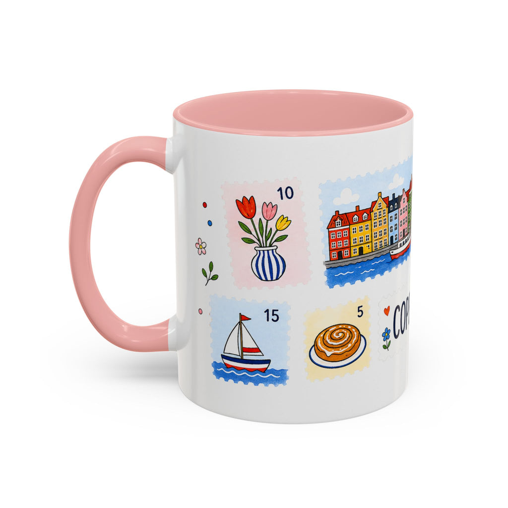 Copenhagen Coffee Mug | Postage Stamp Collage Mug | Travel Souvenir Accent Cup 11oz 15oz