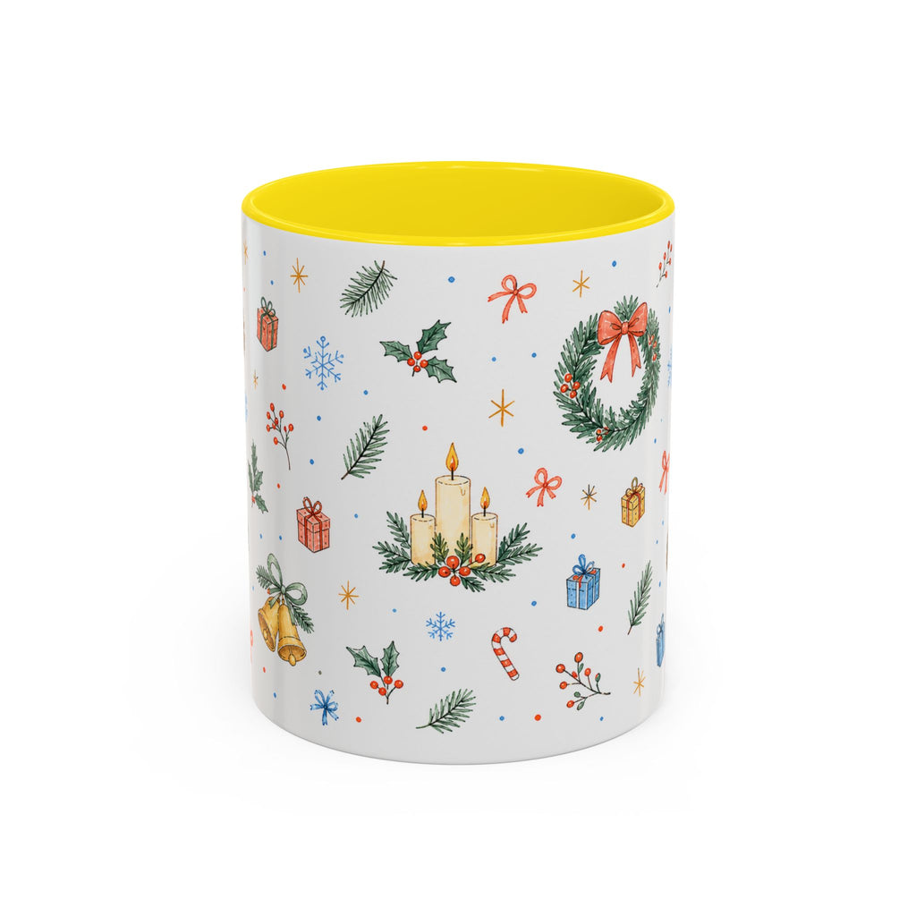 Christmas Candle Mug | Holly Wreath Watercolor Holiday Gift | Accent Cup 11oz 15oz