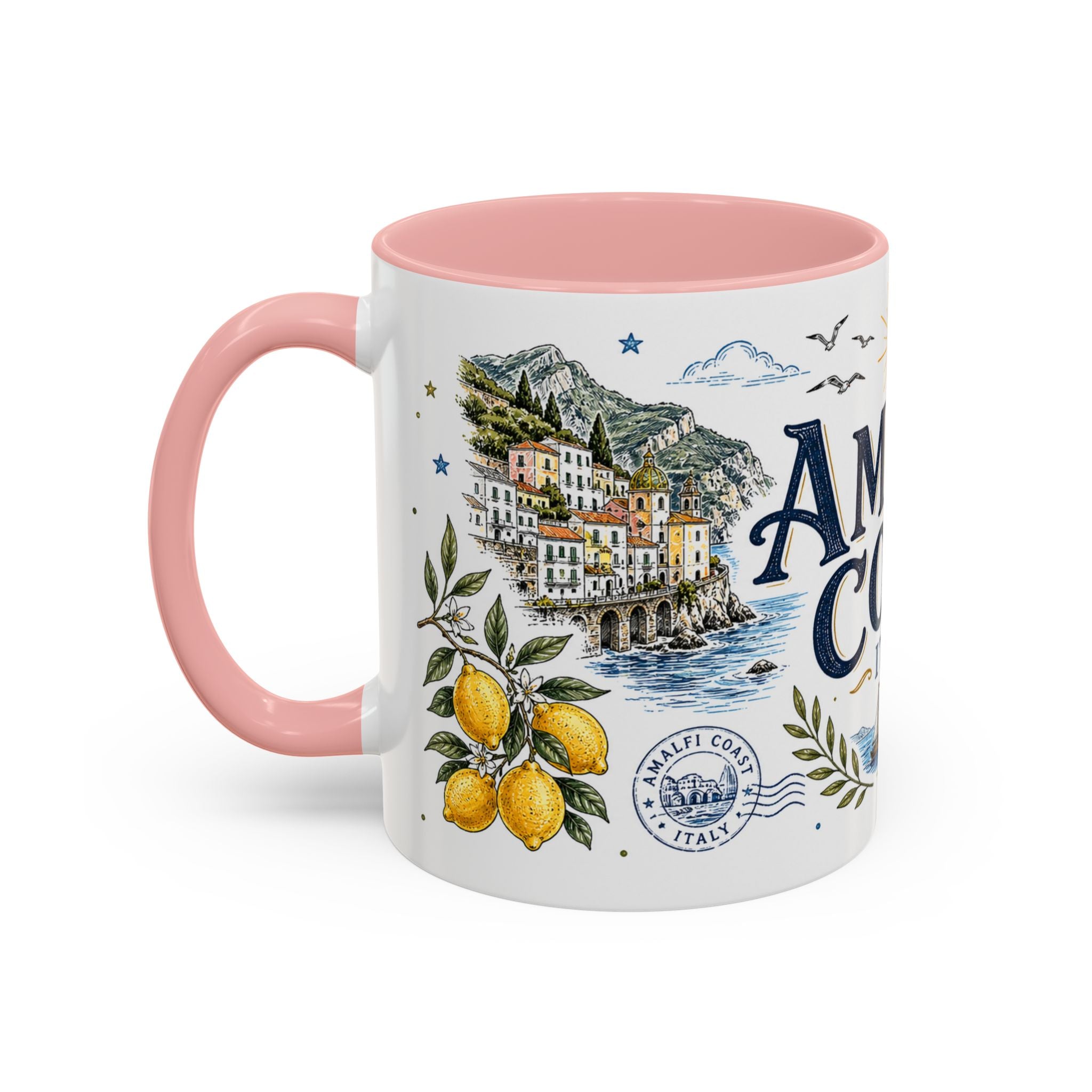 Amalfi Coast Coffee Mug | Travel Destination Souvenir Gift | Accent Color Ceramic 11oz 15oz