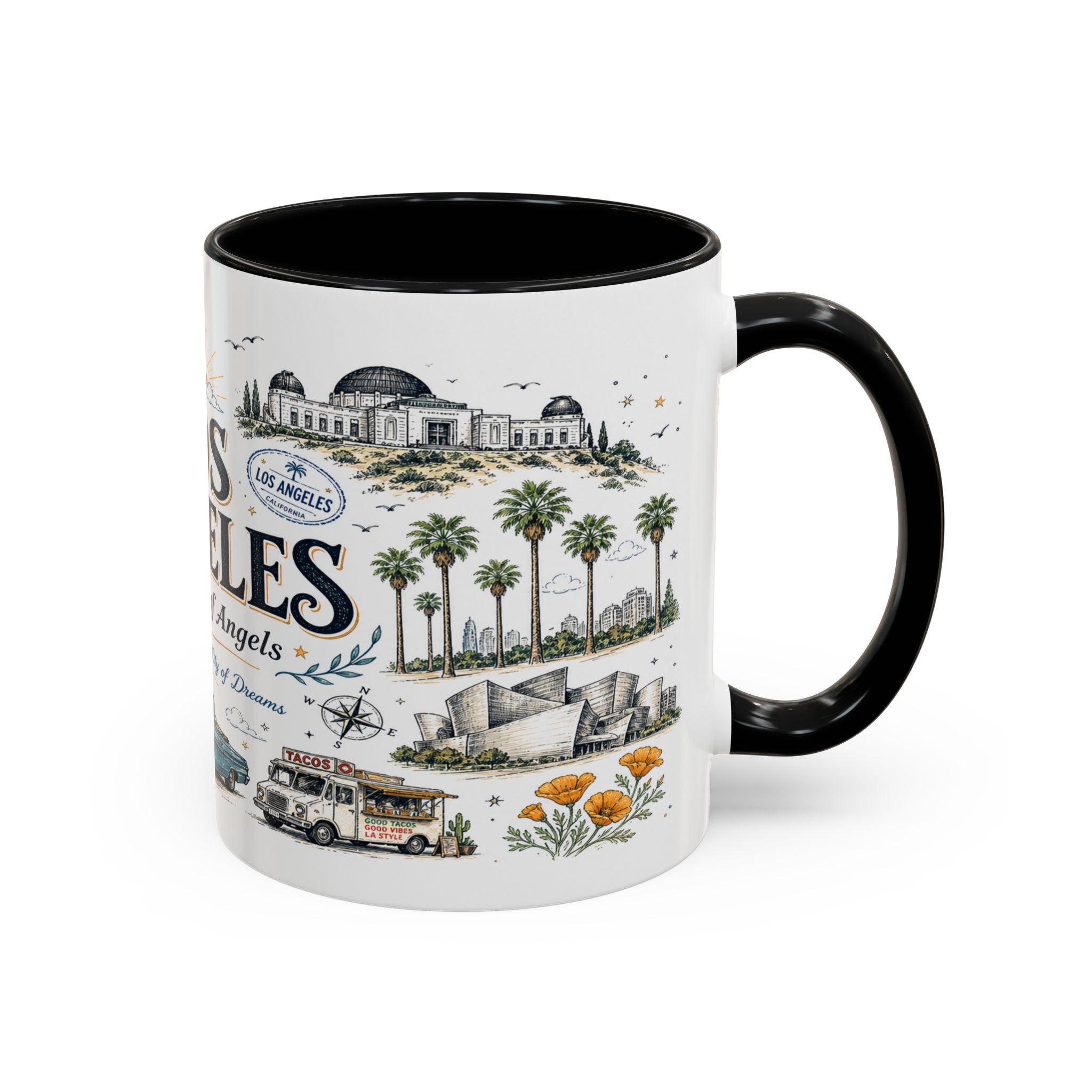 Los Angeles Coffee Mug | California Souvenir City Gift | Accent Color Ceramic 11oz 15oz
