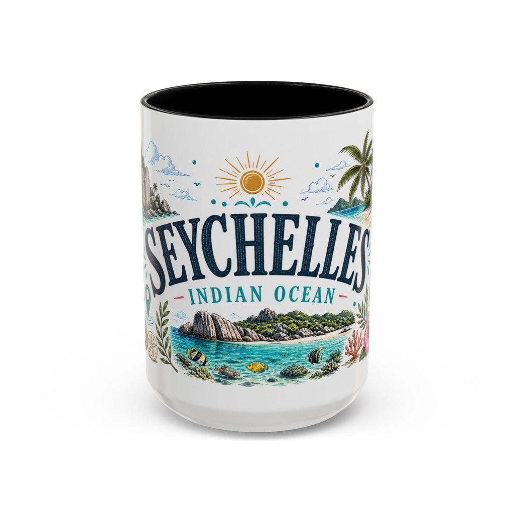 Seychelles Coffee Mug | Travel Destination Souvenir Gift | Accent Color Ceramic 11oz 15oz