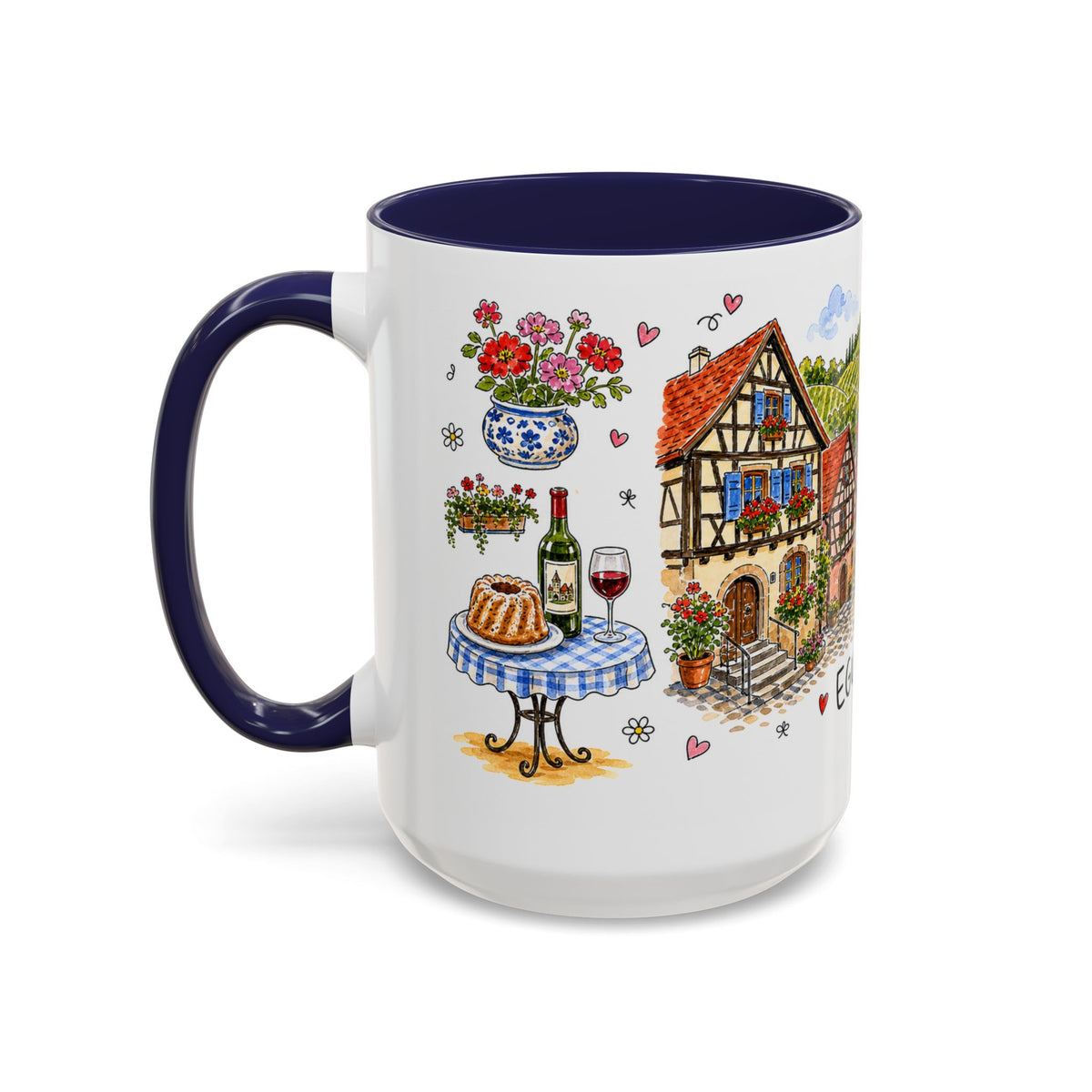 Eguisheim Illustrated Travel Mug | Alsace France Souvenir Accent Coffee Mug | 11oz 15oz Ceramic Cup