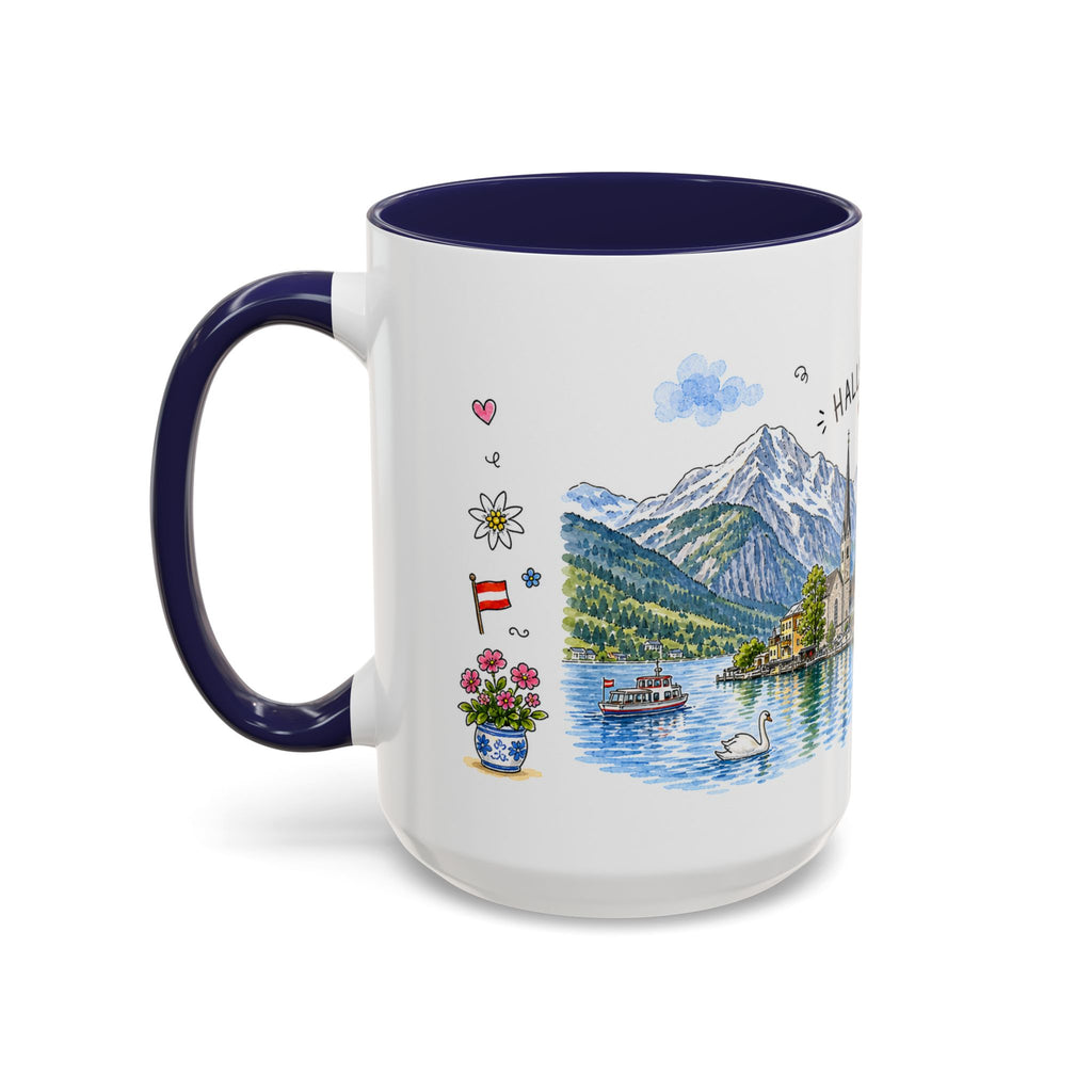 Hallstatt Illustrated Travel Mug | Austria Souvenir Accent Coffee Mug | 11oz 15oz Ceramic Cup