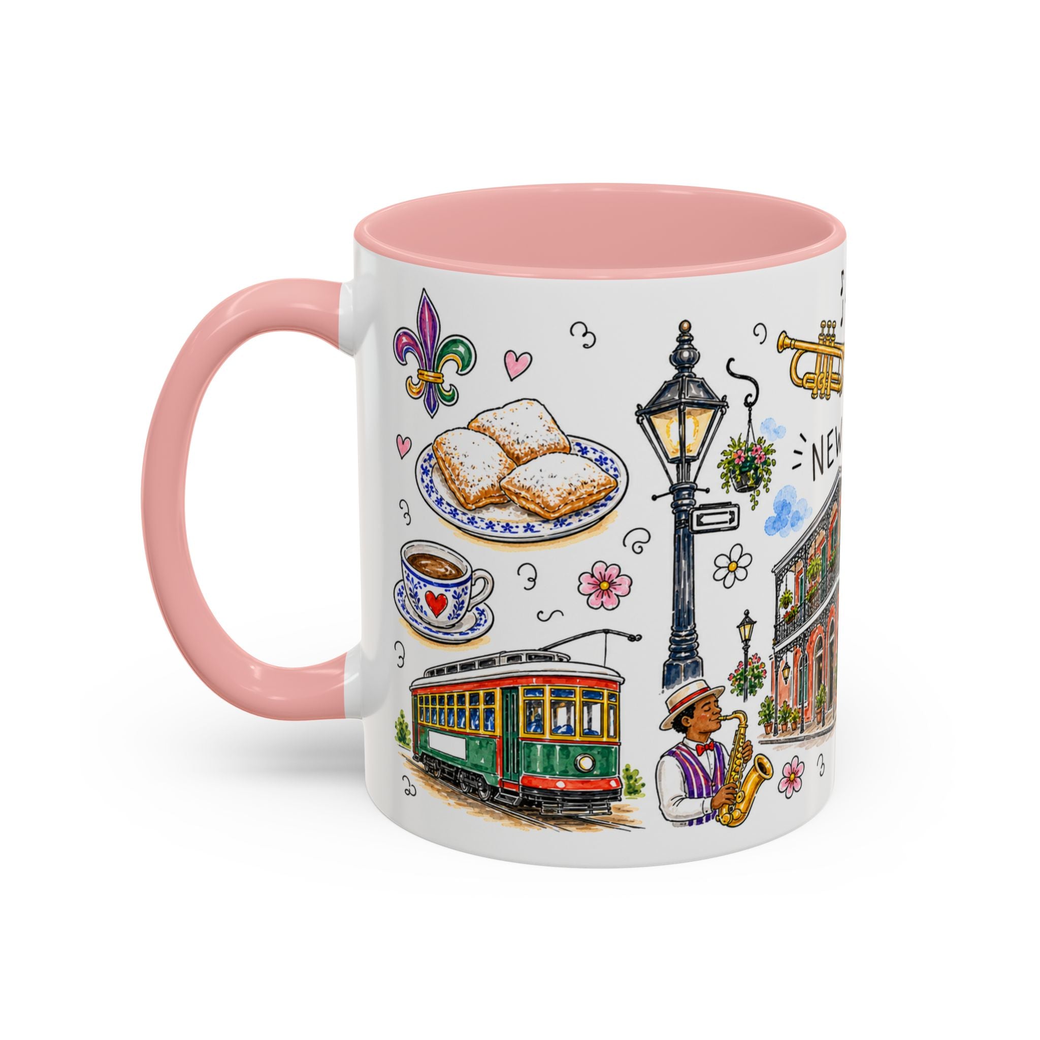 New Orleans Illustrated Travel Mug | City Souvenir Accent Coffee Mug | 11oz 15oz Ceramic Cup