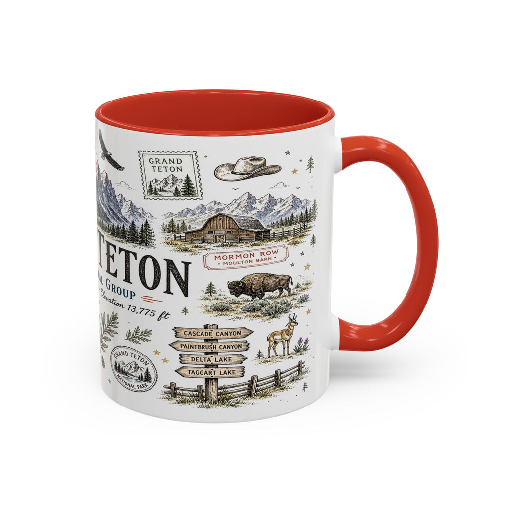 Grand Teton Coffee Mug | National Park Hiking Wyoming Gift | Accent Color Ceramic 11oz 15oz