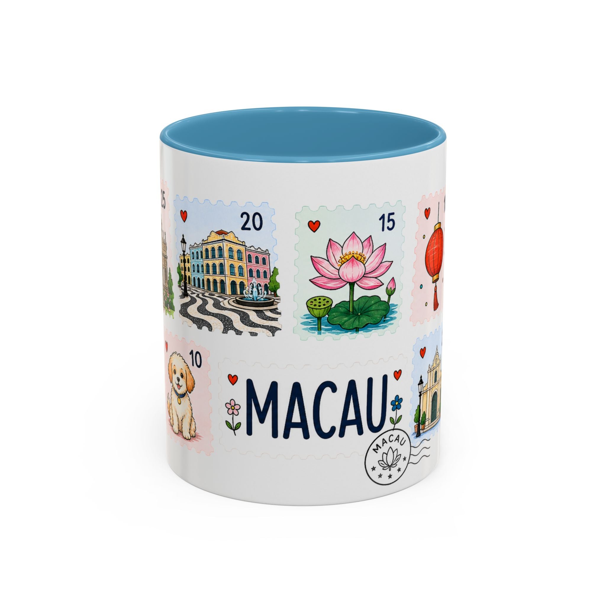 Macau Coffee Mug | Postage Stamp Collage Mug | Travel Souvenir Accent Cup 11oz 15oz