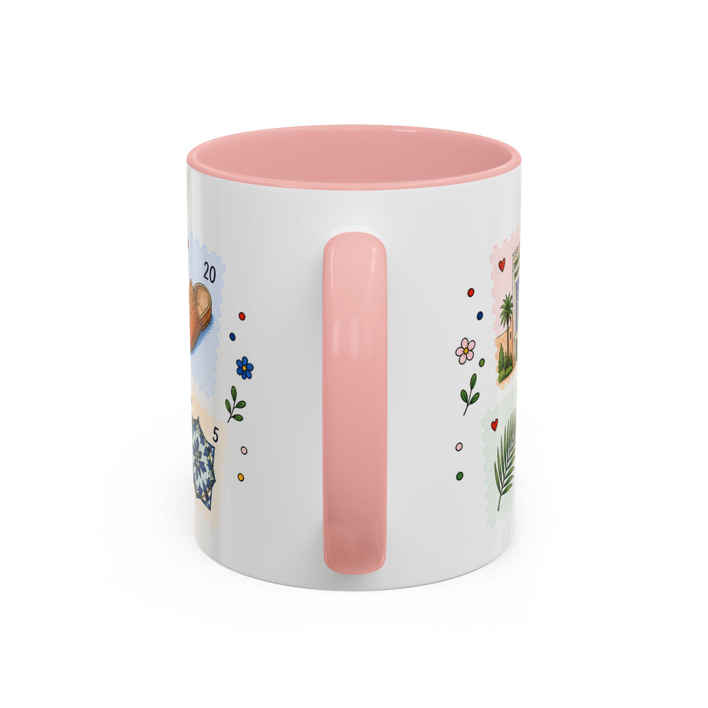 Fez Coffee Mug | Postage Stamp Collage Mug | Travel Souvenir Accent Cup 11oz 15oz