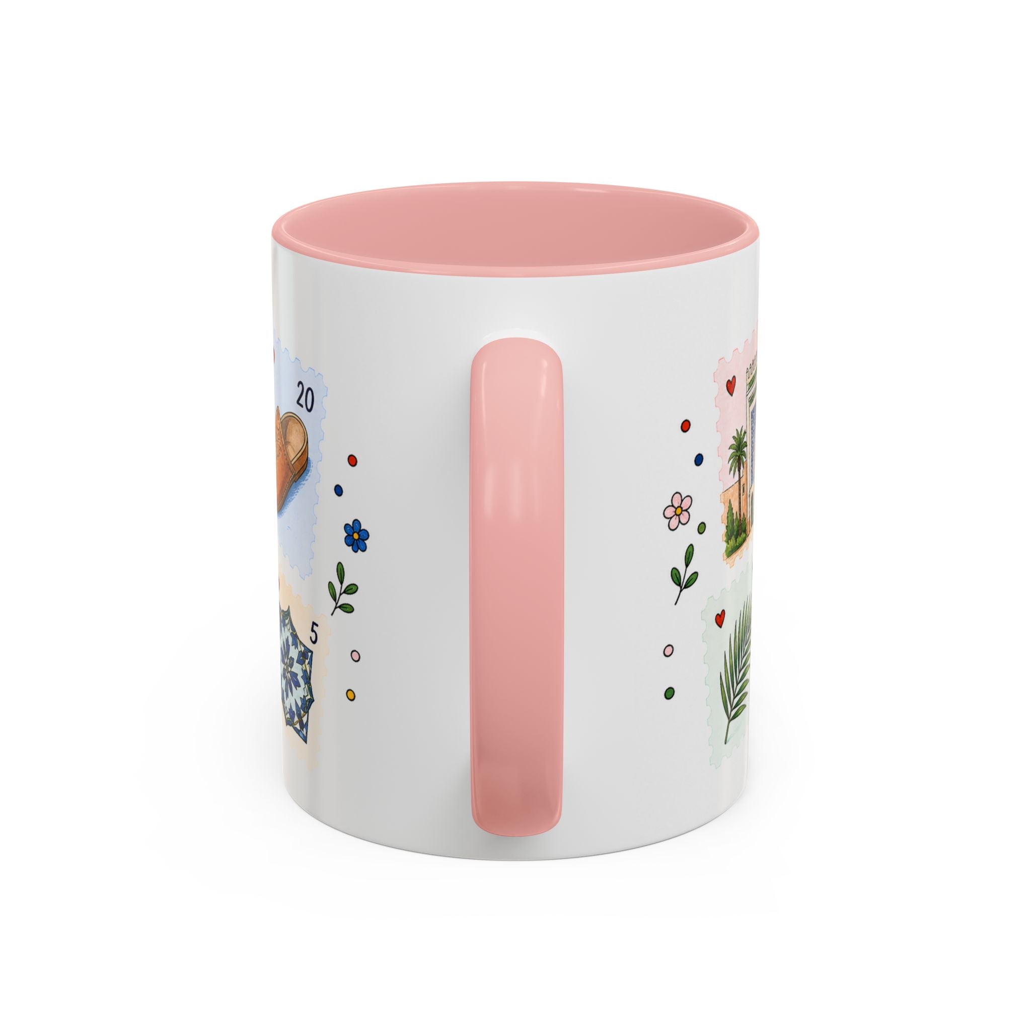 Fez Coffee Mug | Postage Stamp Collage Mug | Travel Souvenir Accent Cup 11oz 15oz