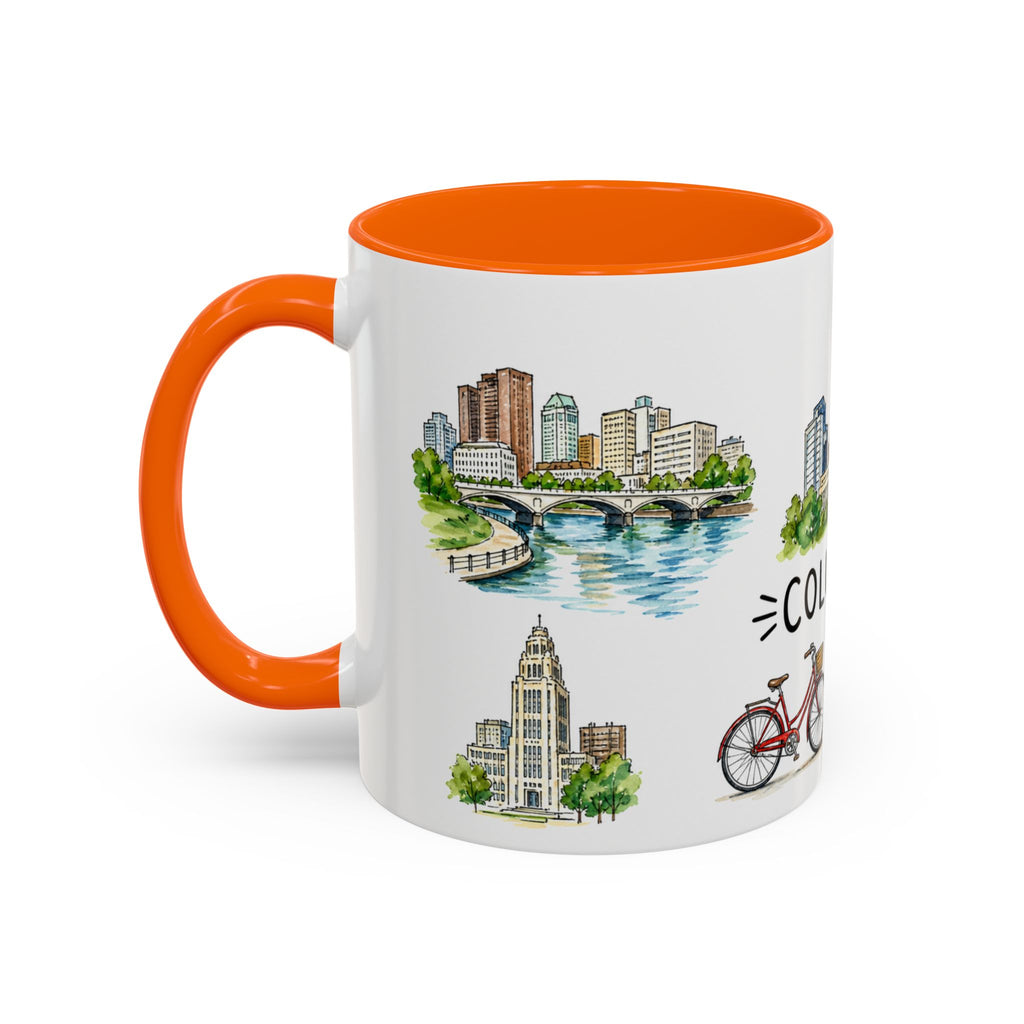 Columbus Illustrated Travel Mug | City Souvenir Accent Coffee Mug | 11oz 15oz Ceramic Cup