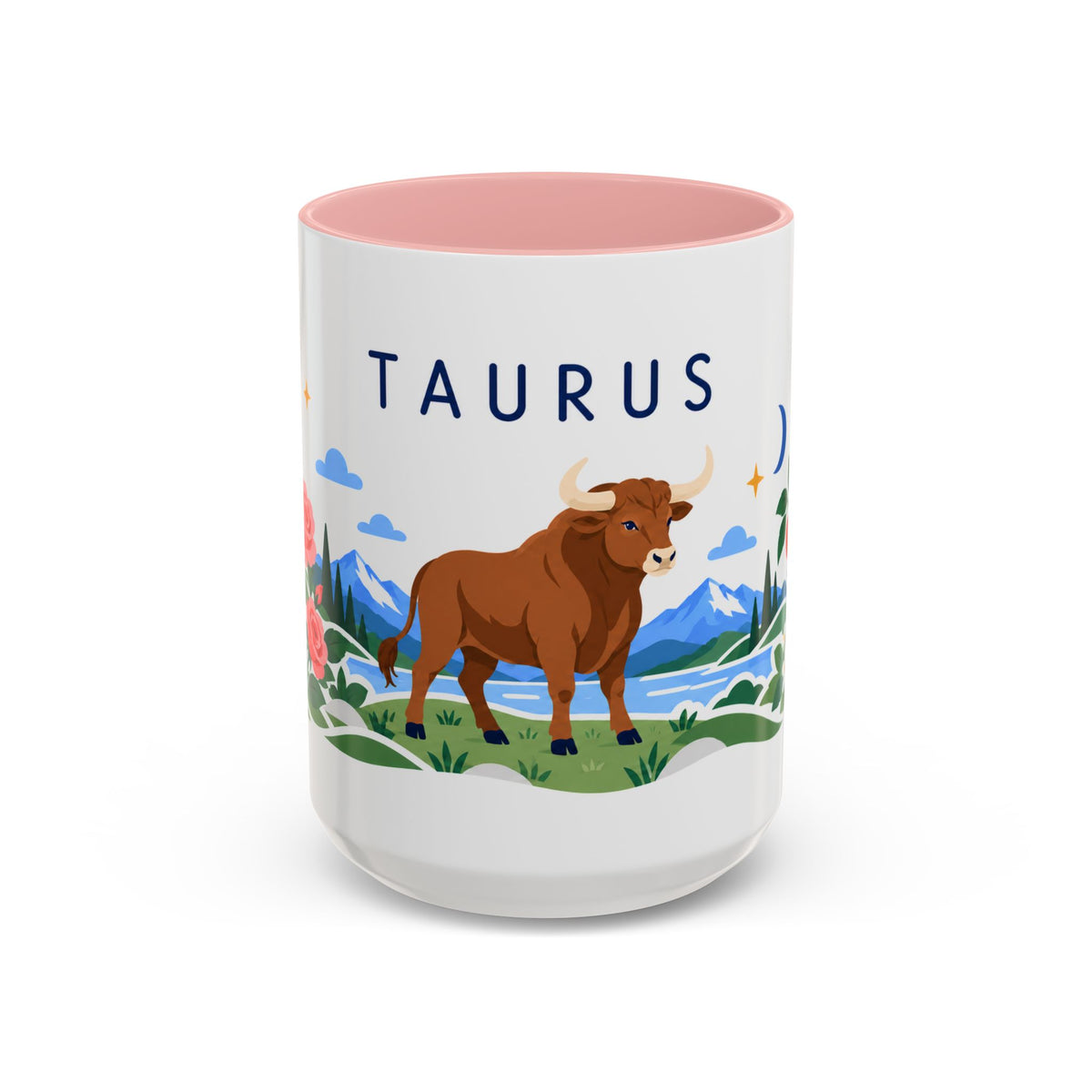 Taurus Zodiac Coffee Mug | Bull and Rose Design | Astrology Birthday Gift | 11 oz 15 oz Ceramic Accent Mug