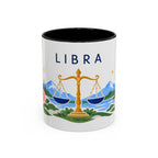 Libra Zodiac Coffee Mug | Scales and Rose Design | Astrology Birthday Gift | 11 oz 15 oz Ceramic Accent Mug