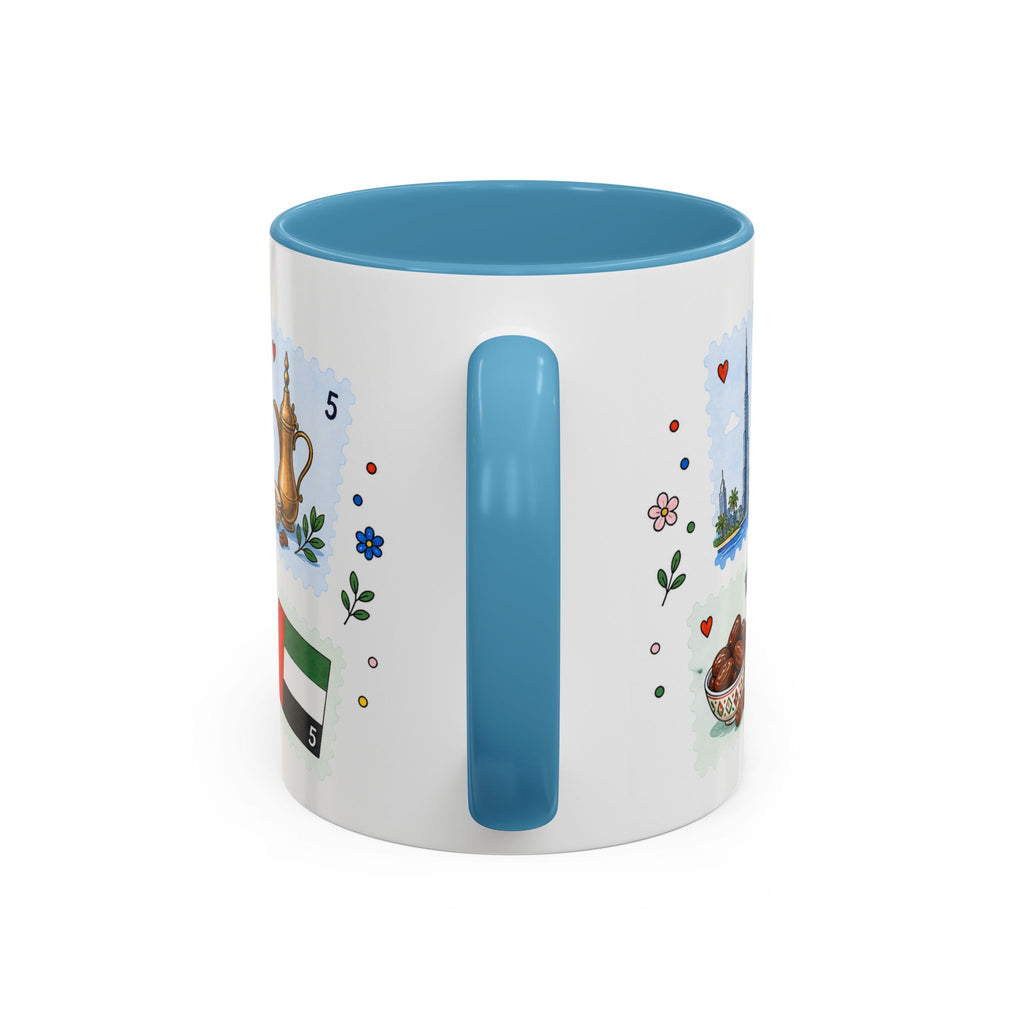 Dubai Coffee Mug | Postage Stamp Collage Mug | Travel Souvenir Accent Cup 11oz 15oz