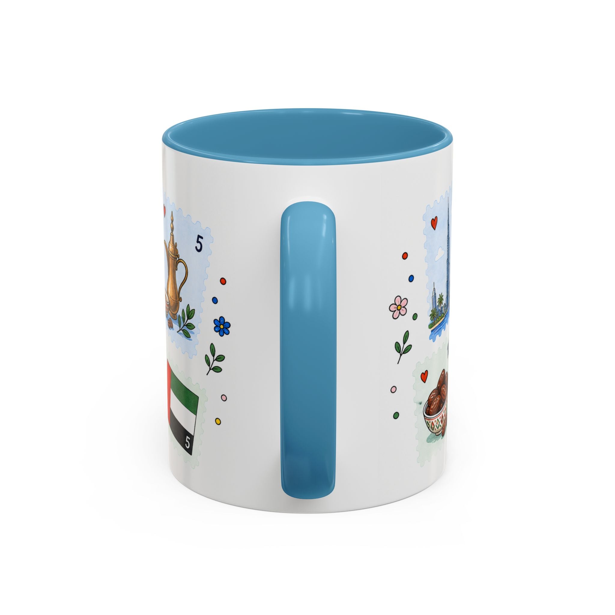 Dubai Coffee Mug | Postage Stamp Collage Mug | Travel Souvenir Accent Cup 11oz 15oz